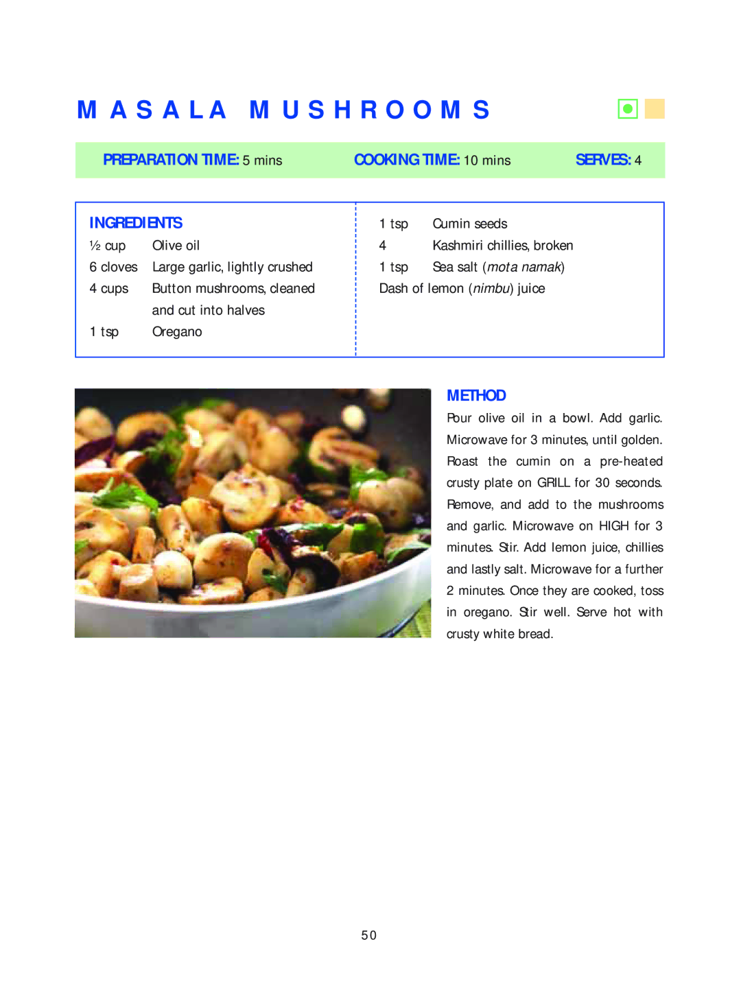 Samsung Microwave Oven warranty Masala Mushrooms 