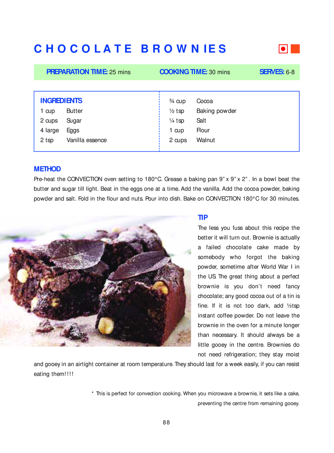 Samsung Microwave Oven warranty Chocolate Brownies, Tip 