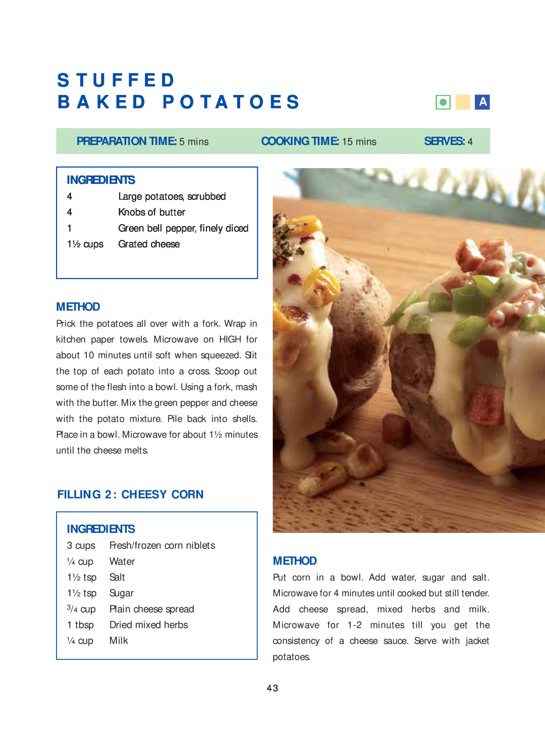 Samsung Microwave Oven warranty Stuffed Baked Potatoes, FILLING 2: CHEESY CORN 