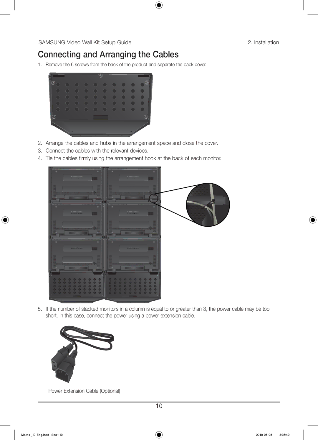 Samsung MID462UT2 manual Connecting and Arranging the Cables 