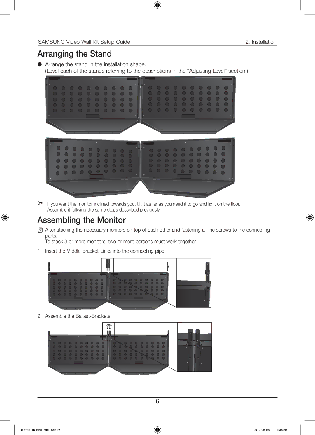 Samsung MID462UT2 manual Arranging the Stand, Assembling the Monitor 