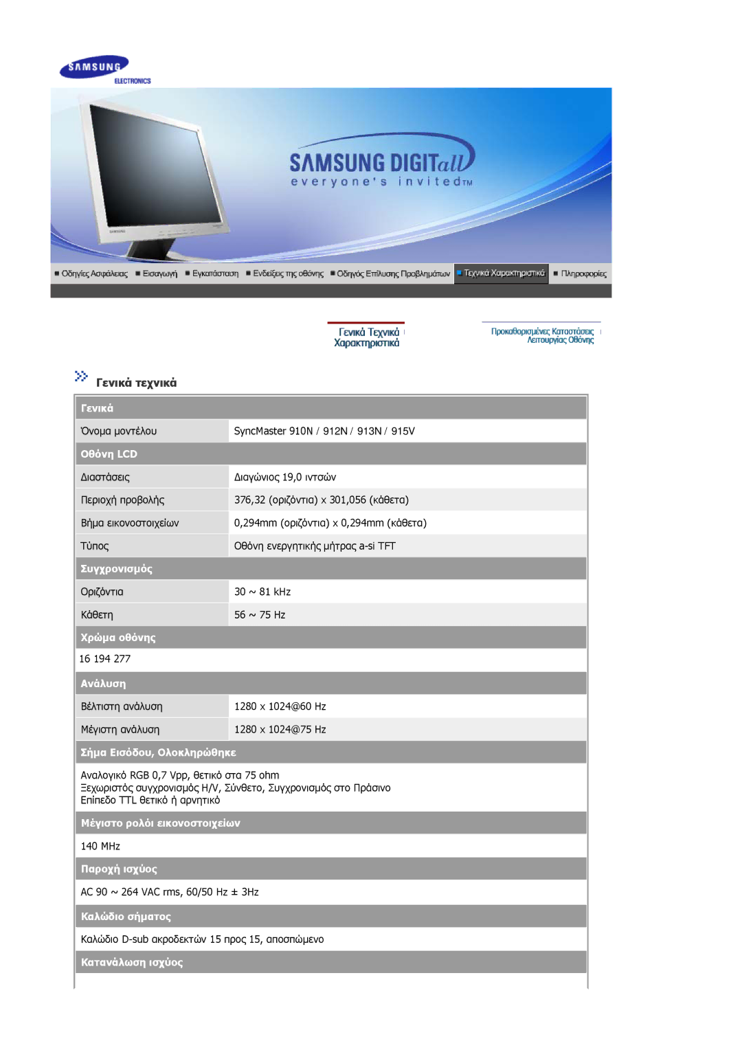 Samsung MJ19BSTSQ/EDC, MJ17ASKN/EDC, MJ17ASKS/EDC manual Όνοµα µοντέλου SyncMaster 910N / 912N / 913N 