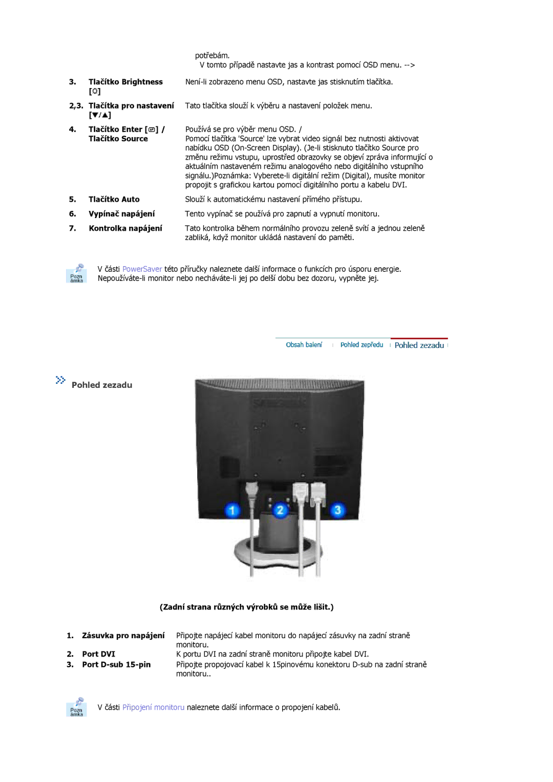 Samsung MJ15ASKN/EDC, MJ17ASKN/EDC, MJ17ASSN/EDC manual Pohled zezadu, Tlačítko Source, Tlačítko Auto, Vypínač napájení 