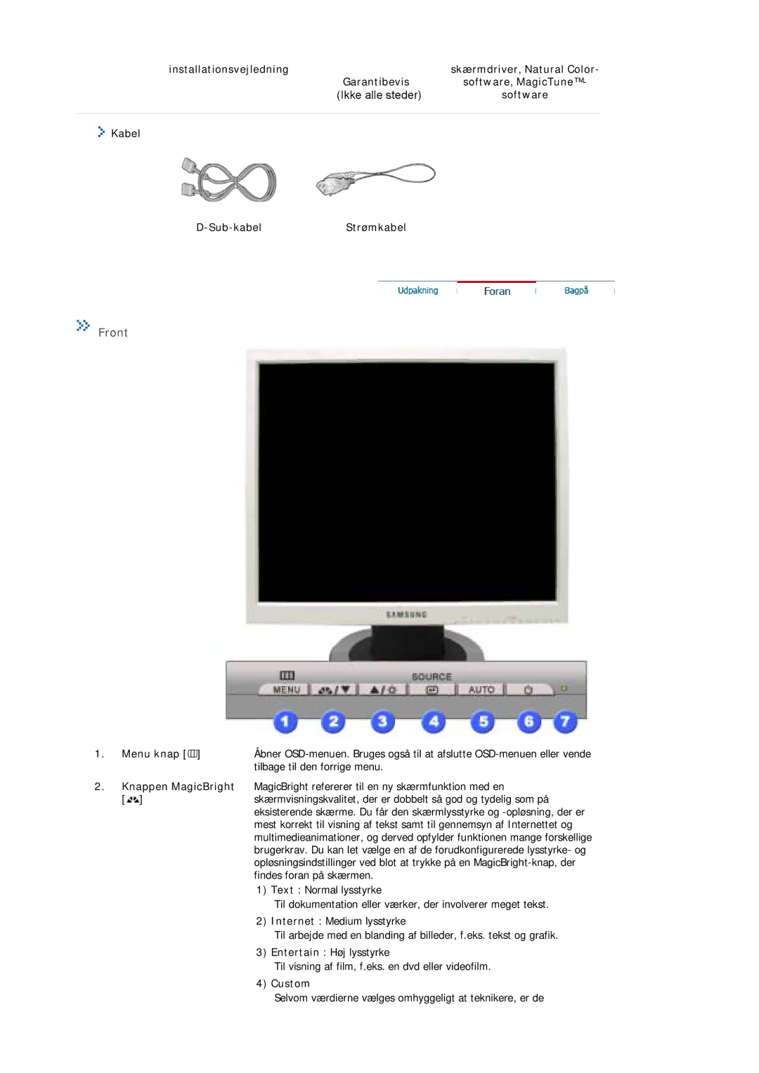 Samsung MJ17BSTSD/EDC, MJ17ASKN/EDC, MJ17ASTS/EDC, MJ17ASKS/EDC manual Installationsvejledning, Kabel Sub-kabelStrømkabel 