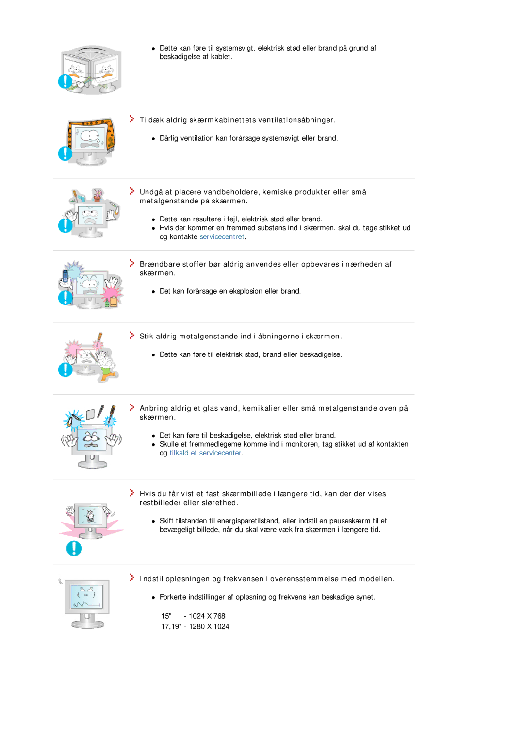 Samsung MJ17BSTSD/EDC, MJ17ASKN/EDC, MJ17ASTS/EDC, MJ17ASKS/EDC manual Tildæk aldrig skærmkabinettets ventilationsåbninger 