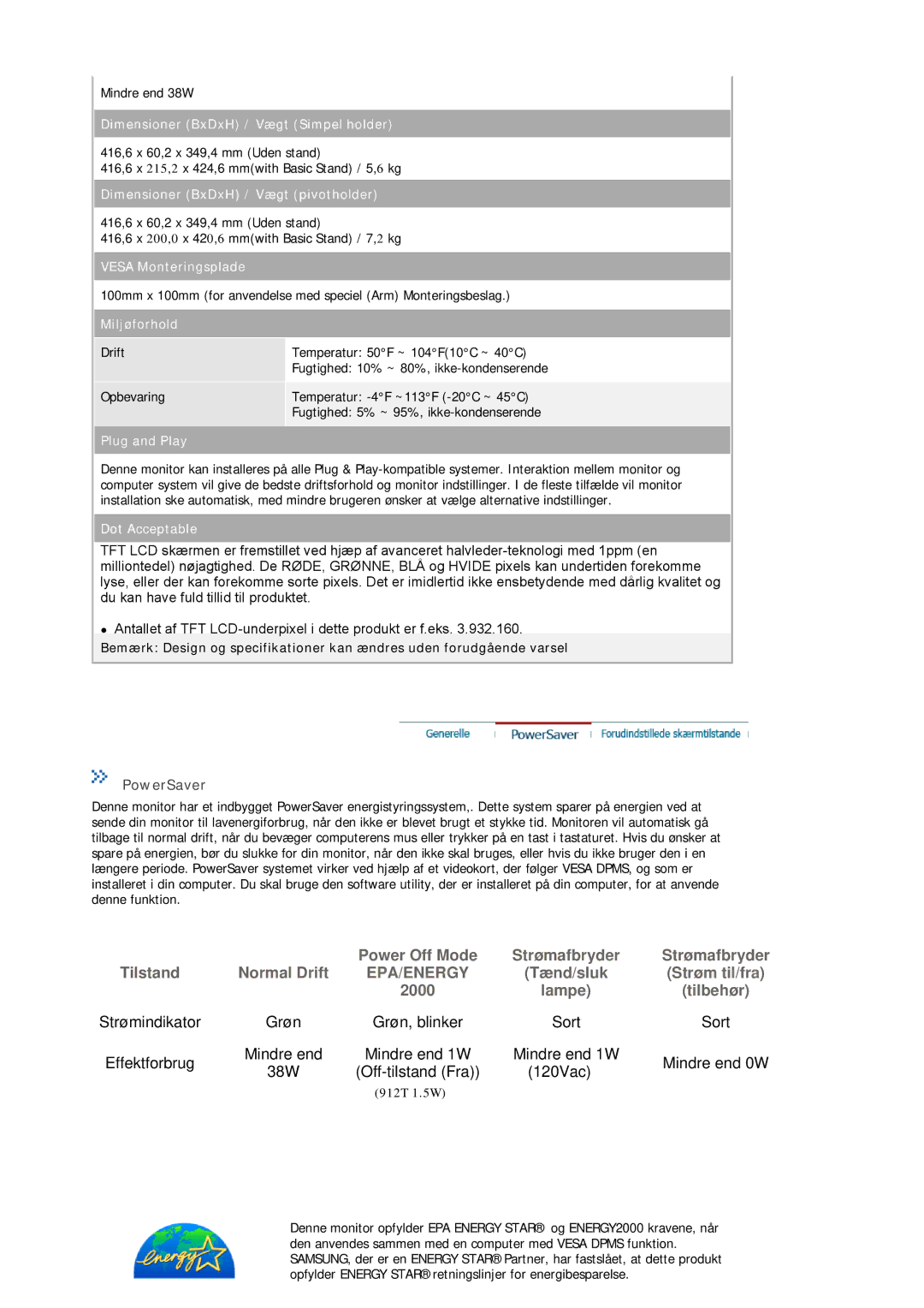 Samsung MJ17ASAS/EDC, MJ17ASKN/EDC, MJ17ASTS/EDC, MJ17ASKS/EDC, MJ17BSTSQ/EDC Tænd/sluk Strøm til/fra 2000 Lampe Tilbehør 