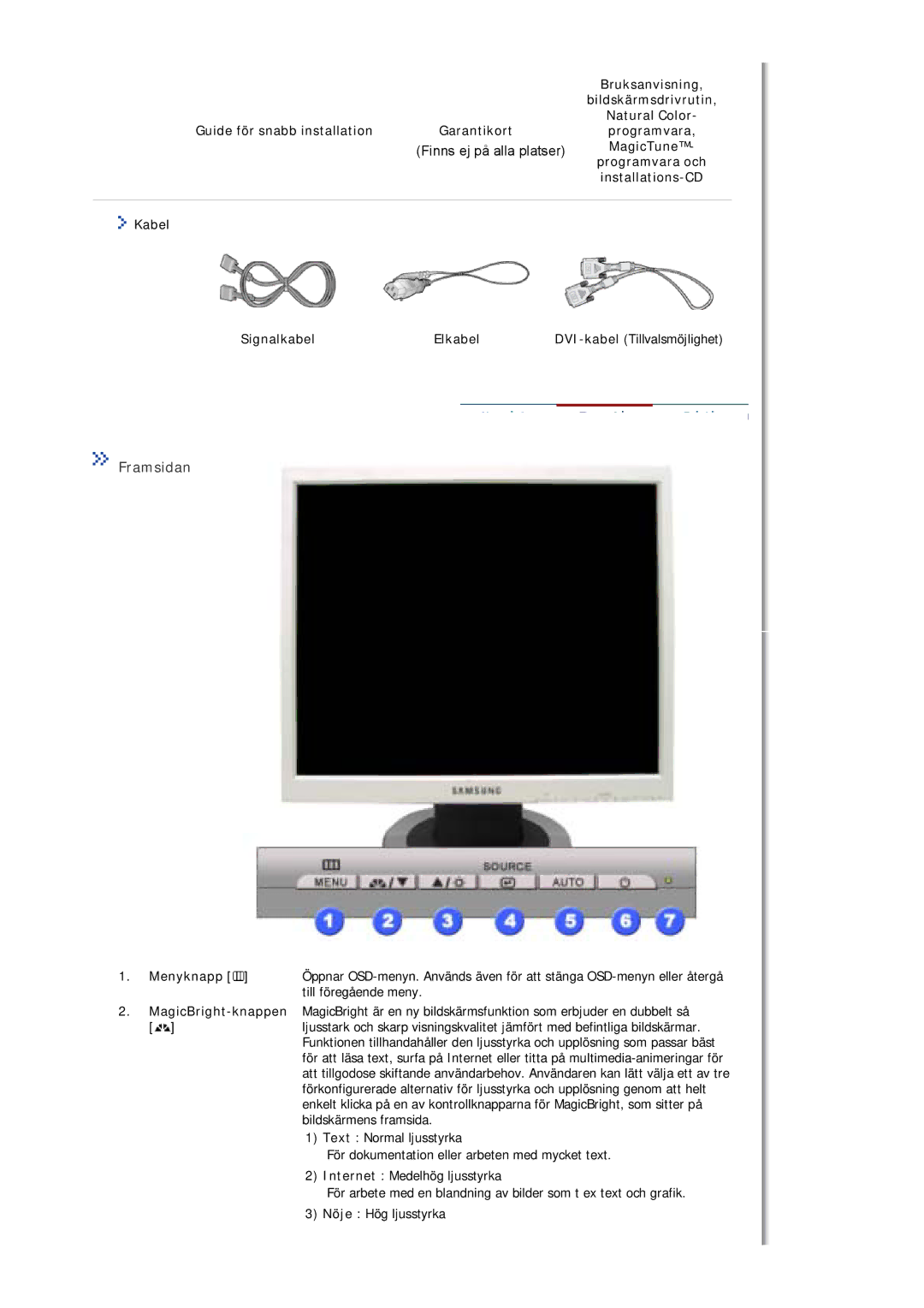 Samsung MJ17ASKS/EDC manual Finns ej på alla platser, Framsidan, Guide för snabb installation Garantikort Natural Color 