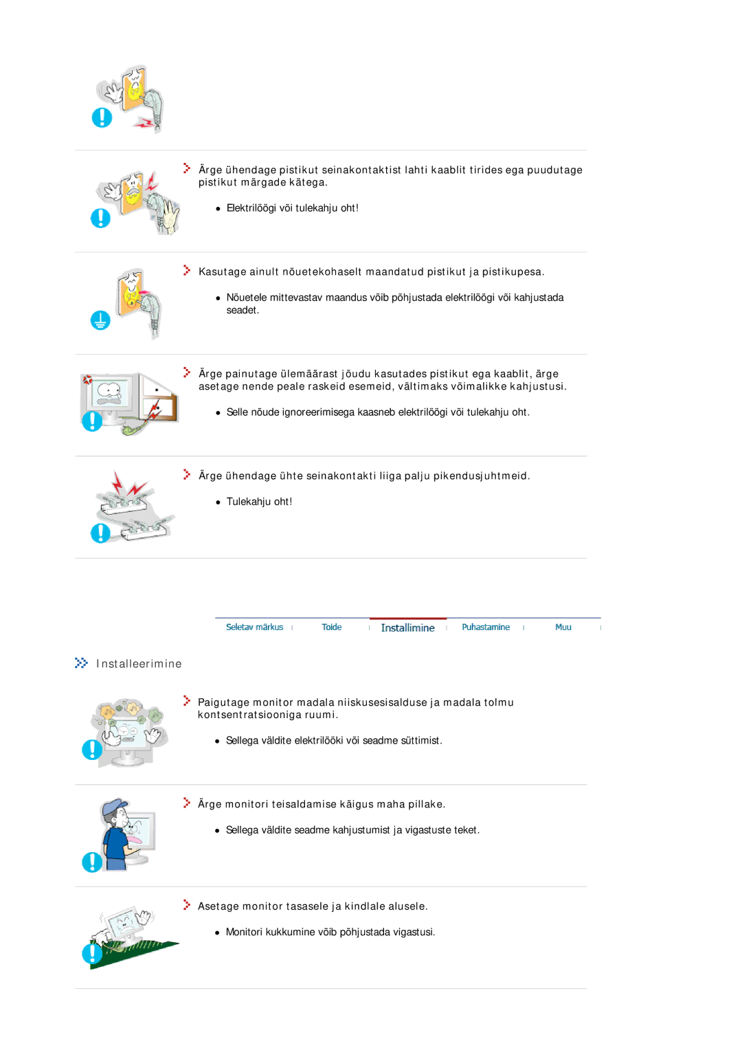 Samsung MJ17BSTSQ/EDC, MJ17ASKN/EDC, MJ17ASTS/EDC manual Installeerimine, Ärge monitori teisaldamise käigus maha pillake 