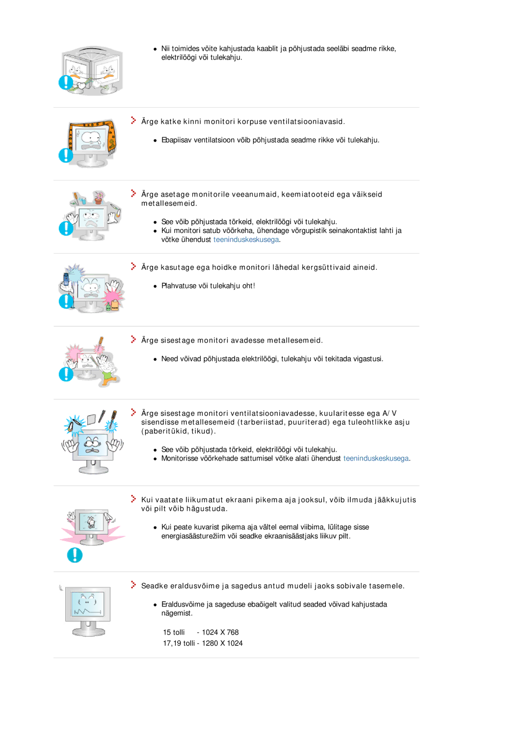 Samsung MJ17BSTSD/EDC, MJ17ASKN/EDC, MJ17ASTS/EDC, MJ17ASKS/EDC manual Ärge katke kinni monitori korpuse ventilatsiooniavasid 