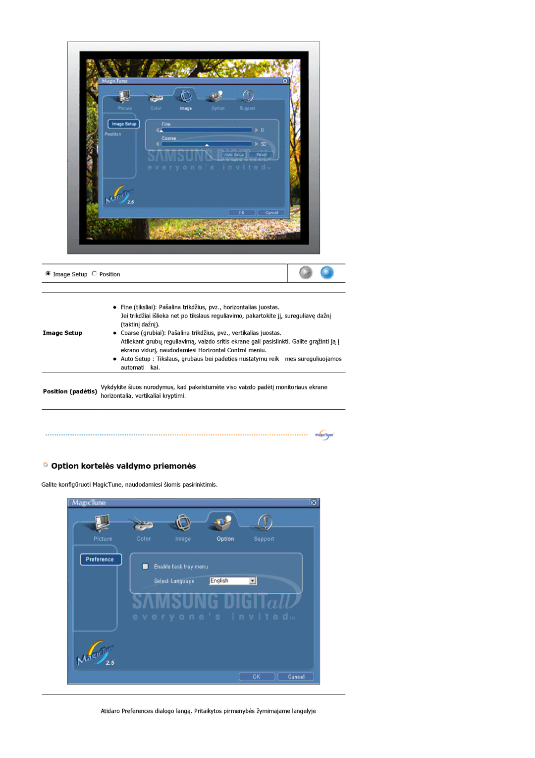 Samsung MJ15ASKN/EDC, MJ17ASKN/EDC, MJ17ASTS/EDC, MJ17ASKS/EDC, MJ17BSTSQ/EDC Option kortelės valdymo priemonės, Image Setup 