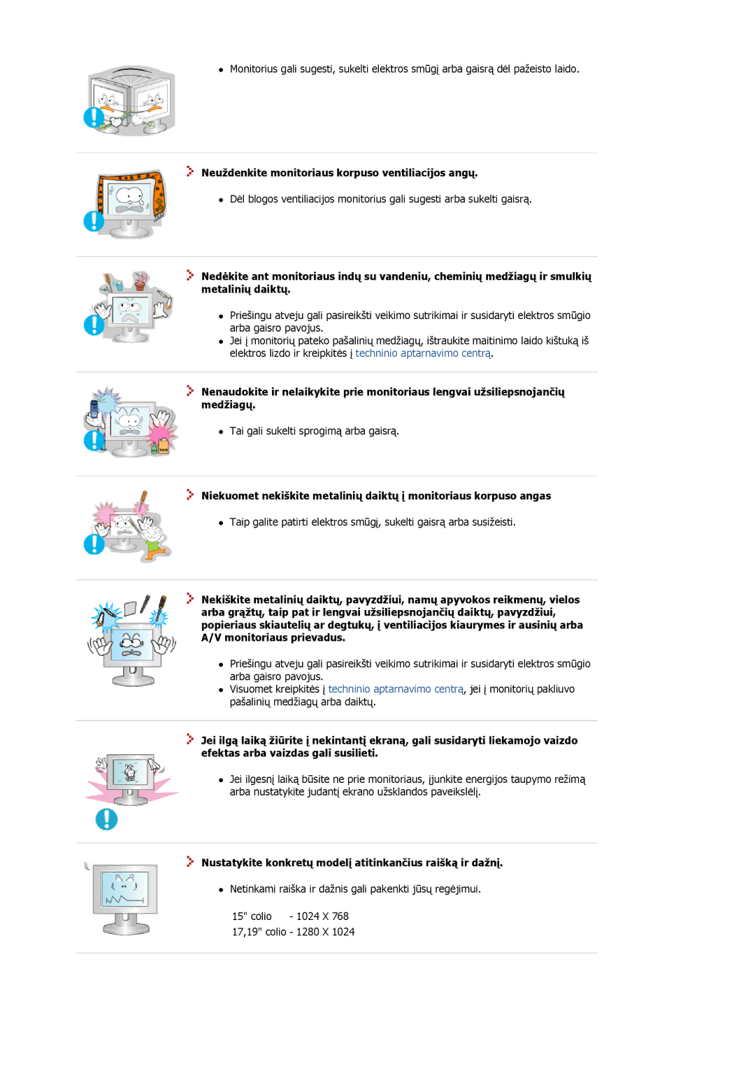 Samsung MJ17BSTSD/EDC, MJ17ASKN/EDC, MJ17ASTS/EDC, MJ17ASKS/EDC manual Neuždenkite monitoriaus korpuso ventiliacijos angų 