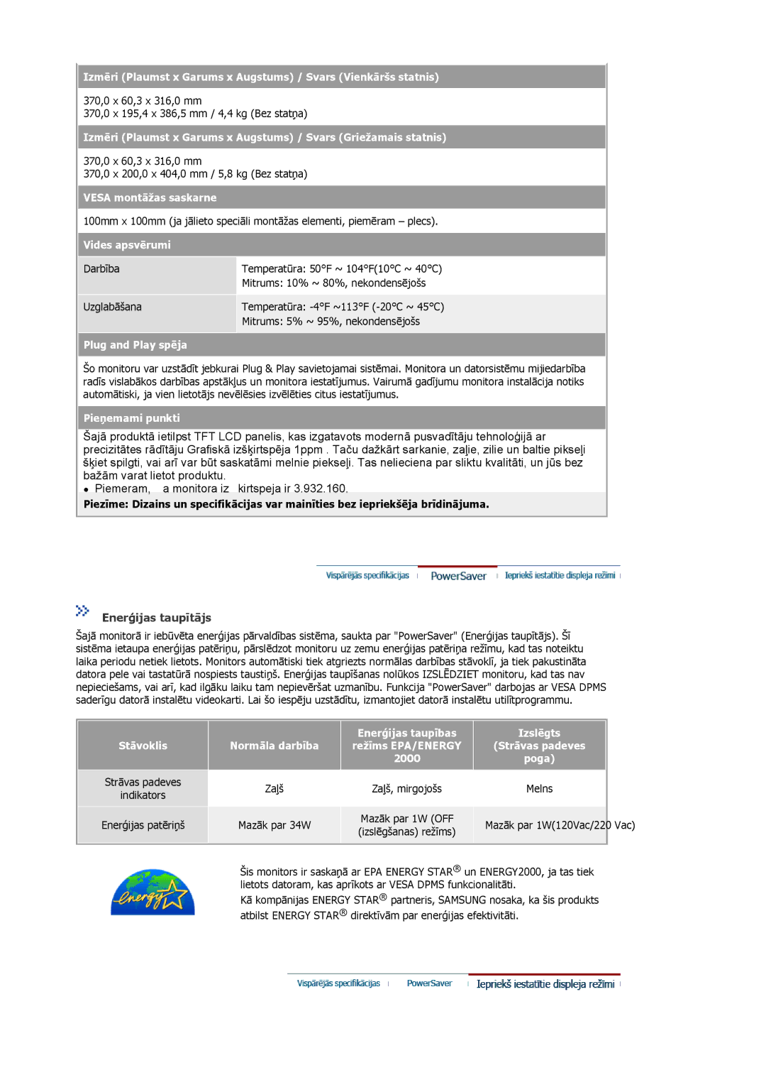 Samsung MJ17ASTS/EDC manual Stāvoklis, Normāla darbība Enerģijas taupības Režīms EPA/ENERGY, Izslēgts Strāvas padeves Poga 