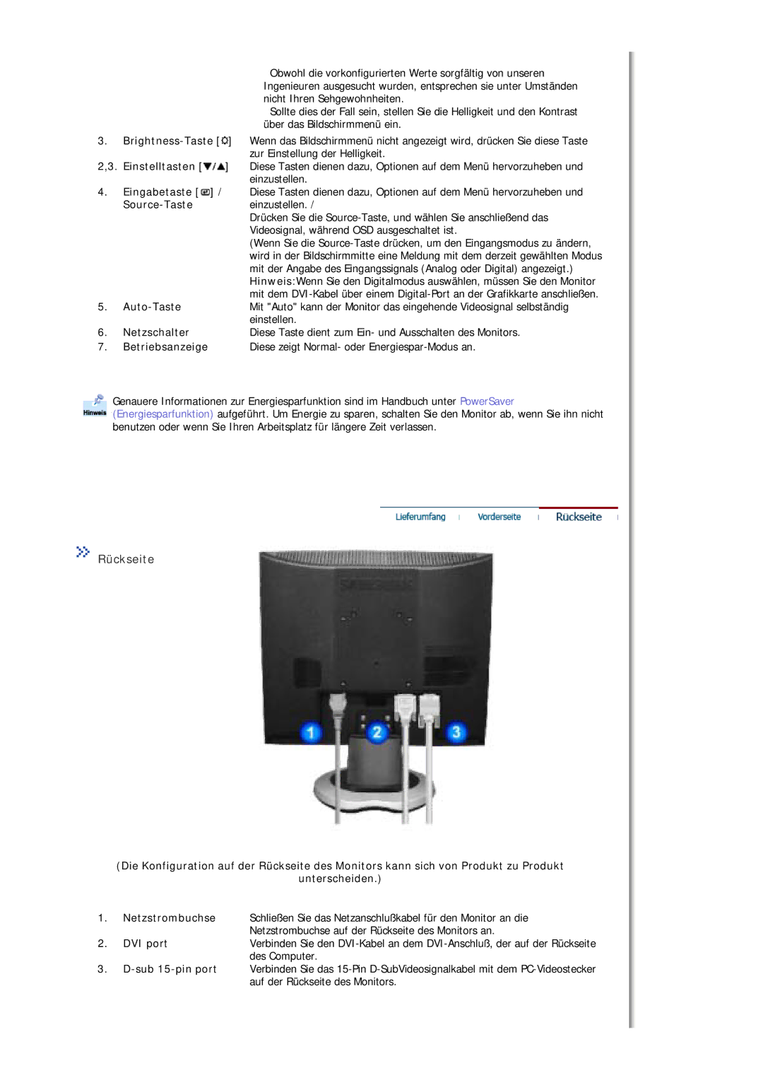 Samsung MJ17ASKN/EDC, MJ17BSKSQ/EDC, MJ17ASSN/EDC, MJ17ASTS/EDC, MJ17ASKS/EDC, MJ17BSTSQ/EDC, MJ15ASKS/EDC manual Rückseite 