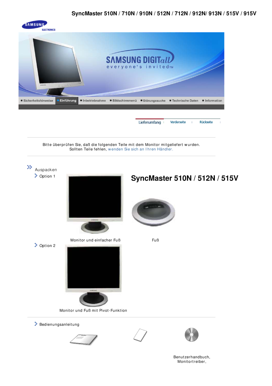 Samsung MJ17ASSN/EDC, MJ17ASKN/EDC, MJ17BSKSQ/EDC, MJ17ASTS/EDC, MJ17ASKS/EDC, MJ17BSTSQ/EDC manual SyncMaster 510N / 512N 