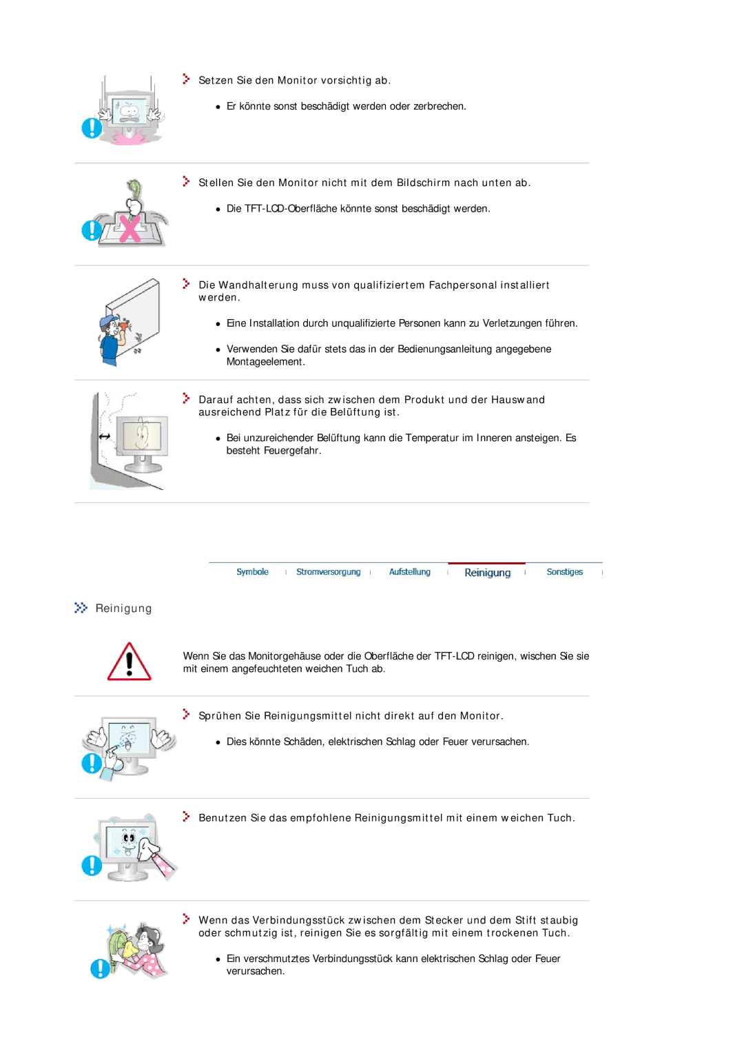 Samsung MJ17ASKS/EDC, MJ17ASKN/EDC, MJ17BSKSQ/EDC, MJ17ASSN/EDC, MJ17ASTS/EDC Reinigung, Setzen Sie den Monitor vorsichtig ab 