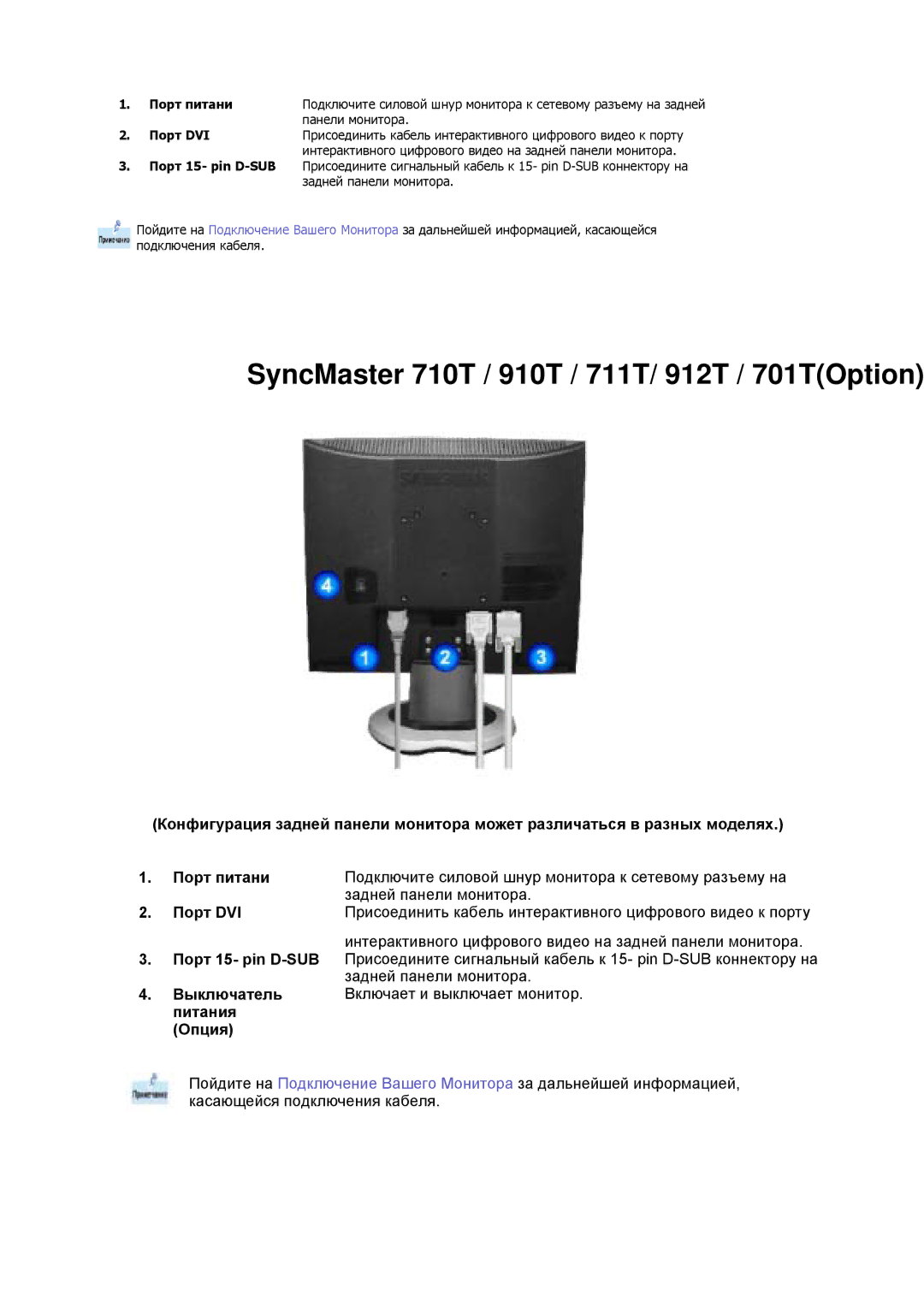 Samsung MJ15ASKN/EDC, MJ17ASKN/EDC, MJ17BSKSQ/EDC manual SyncMaster 710T / 910T / 711T/ 912T / 701TOption, Порт питани 