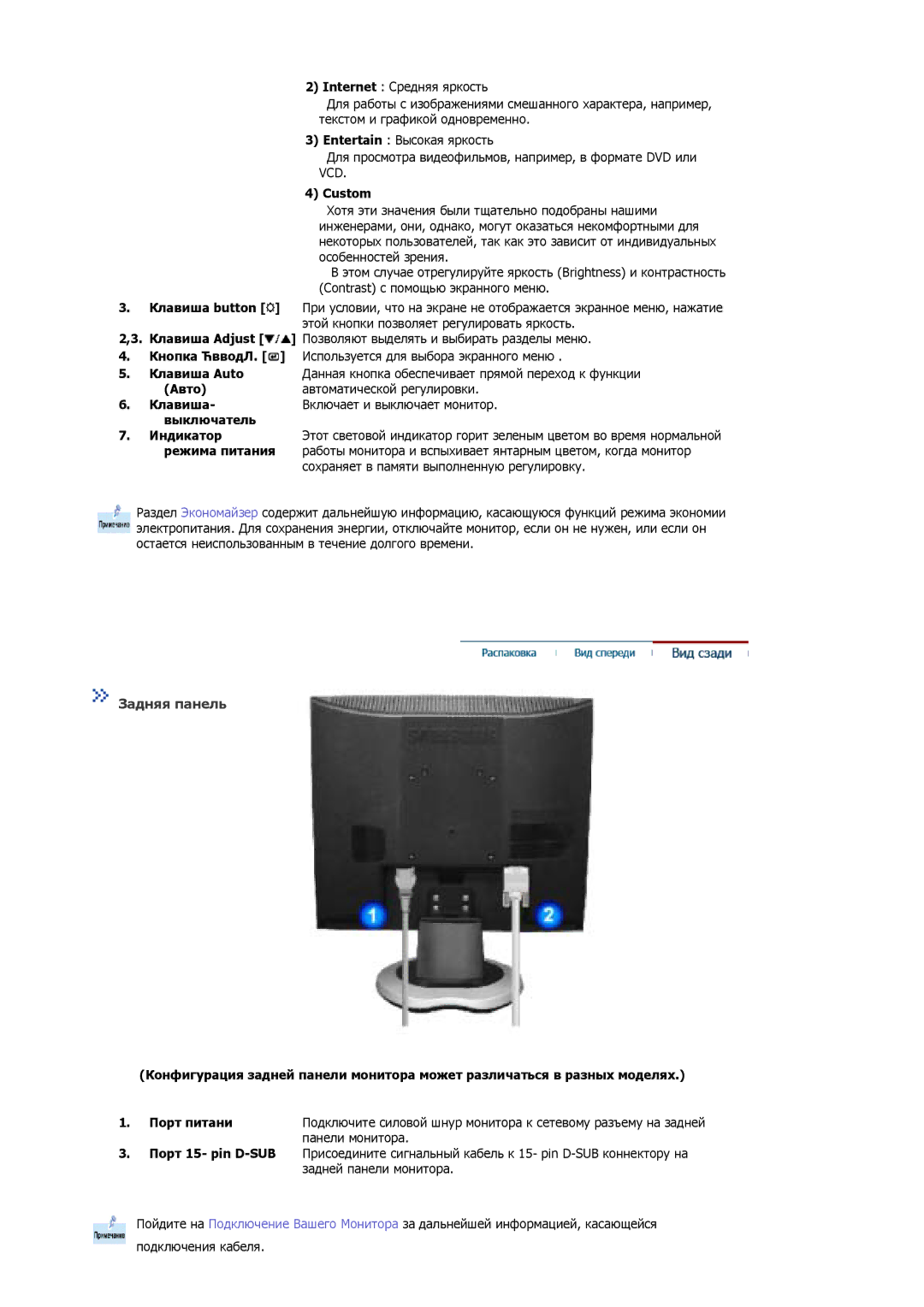 Samsung MJ17ASKB/EDC, MJ17ASKN/EDC, MJ17BSKSQ/EDC, MJ17ASSN/EDC, MJ17ASTS/EDC, MJ17ASKS/EDC, MJ17BSTSQ/EDC manual Панели монитора 