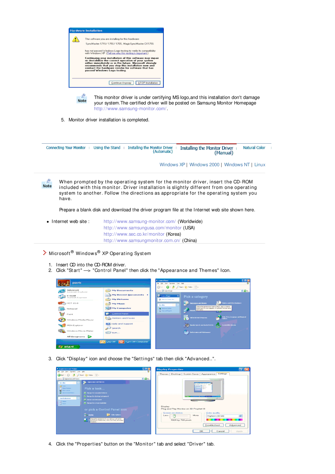 Samsung MJ17BSTSQ/MYA, MJ17ASKN/EDC, MJ17BSKSQ/EDC, MJ17ASSN/EDC, MJ17BSANQ/XSJ manual Microsoft Windows XP Operating System 