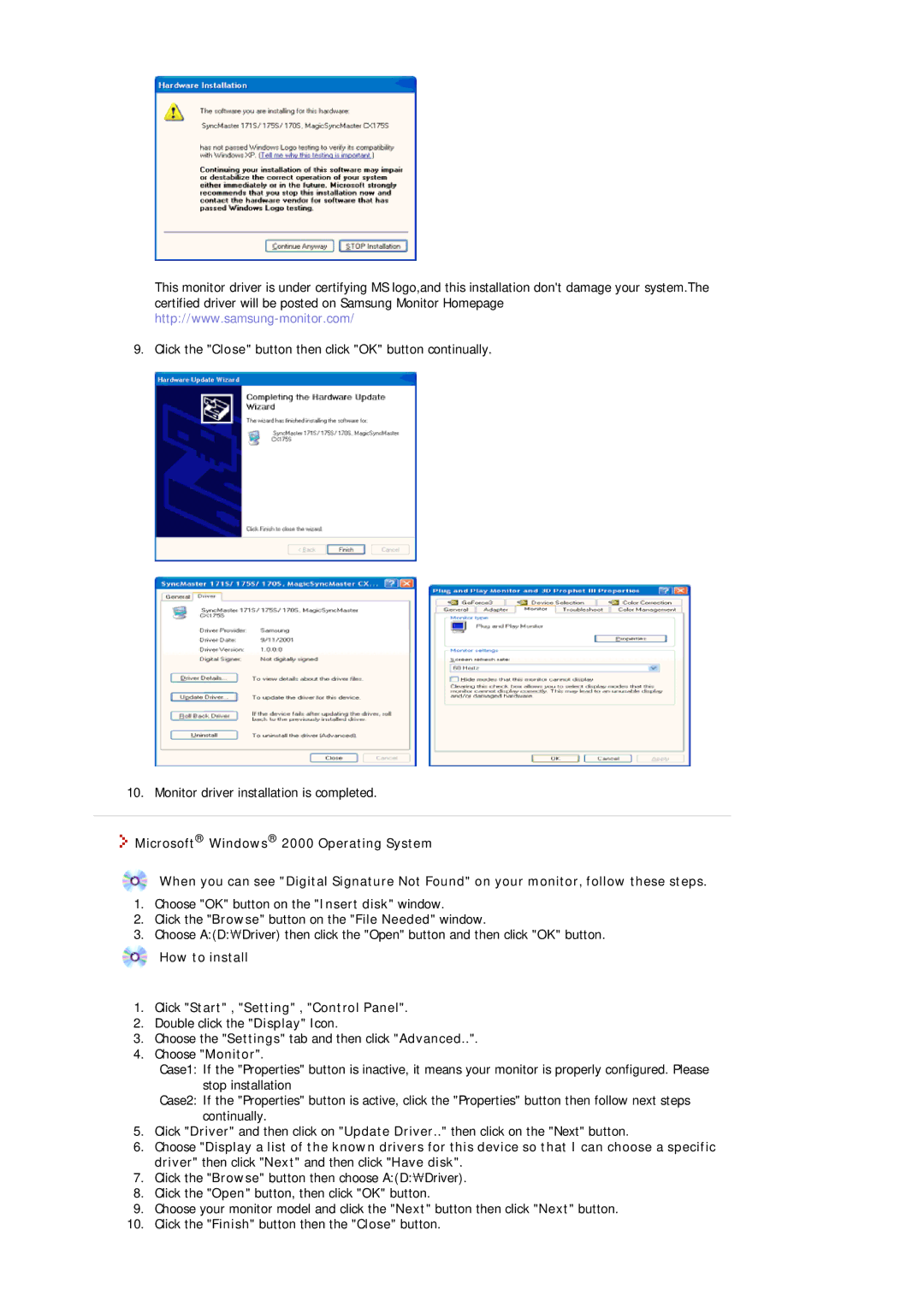 Samsung MJ17ASTS/MYA, MJ17ASKN/EDC, MJ17BSKSQ/EDC, MJ17ASSN/EDC manual How to install Click Start , Setting , Control Panel 