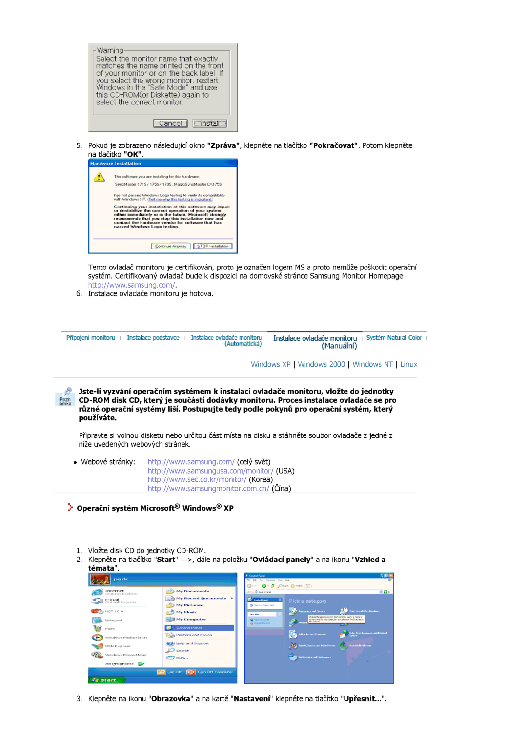 Samsung MJ17BSSS/EDC, MJ17ASKN/EDC, MJ19BSTBV/EDC, MJ17ASSN/EDC, MJ17ASTS/EDC manual Operační systém Microsoft Windows XP 