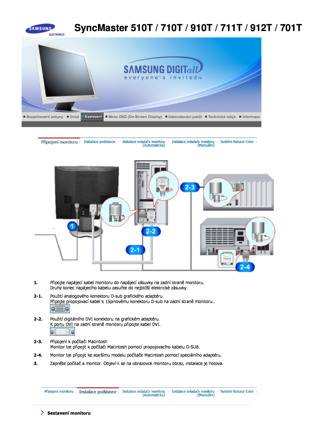 Samsung MJ17ASAS/EDC, MJ17ASKN/EDC, MJ19BSTBV/EDC SyncMaster 510T / 710T / 910T / 711T / 912T / 701T, Sestavení monitoru 