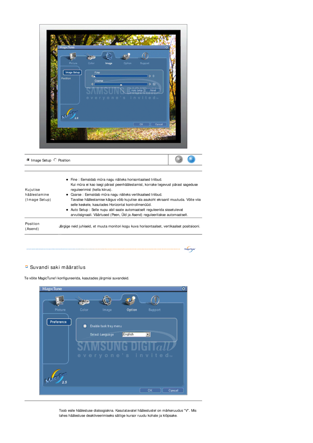 Samsung MJ17ASKN/EDC, MJ19BSTBV/EDC, MJ17ASTS/EDC, MJ17ASKS/EDC, MJ19BSTSQ/EDC manual Suvandi saki määratlus, Image Setup 
