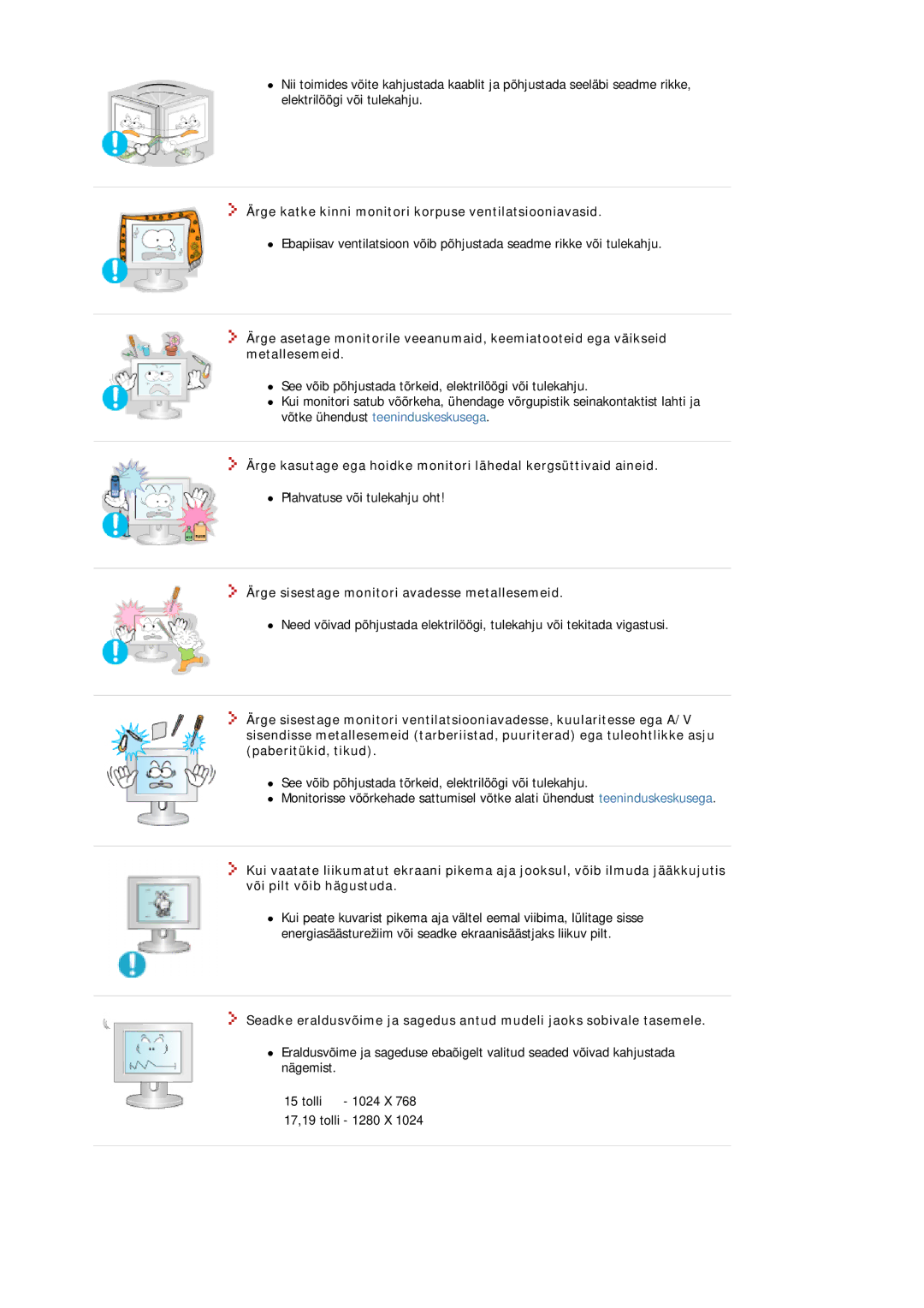 Samsung MJ15ASKS/EDC, MJ17ASKN/EDC, MJ19BSTBV/EDC, MJ17ASTS/EDC manual Ärge katke kinni monitori korpuse ventilatsiooniavasid 