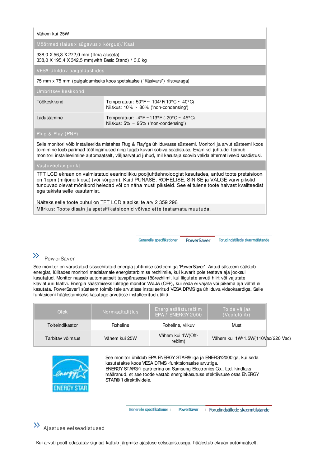 Samsung MJ19BSTBV/EDC, MJ17ASKN/EDC, MJ17ASTS/EDC, MJ17ASKS/EDC, MJ19BSTSQ/EDC manual Mõõtmed laius x sügavus x kõrgus/Kaal 