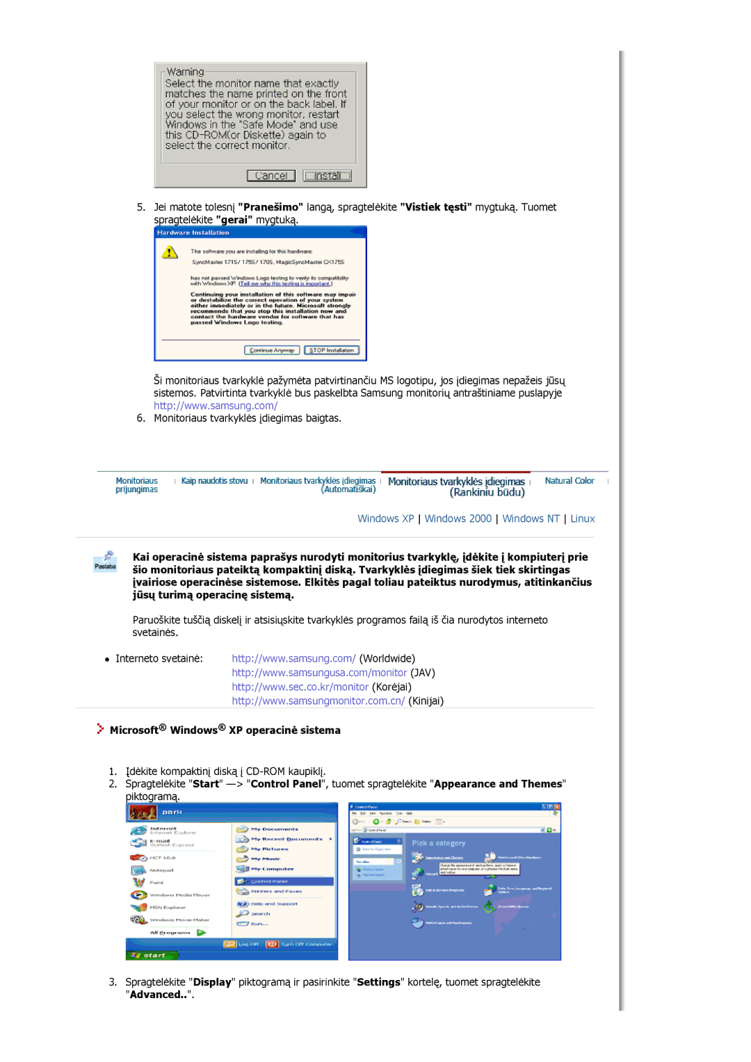 Samsung MJ19BSTBV/EDC, MJ17ASKN/EDC, MJ17ASTS/EDC, MJ17ASKS/EDC, MJ19BSTSQ/EDC manual Microsoft Windows XP operacinė sistema 