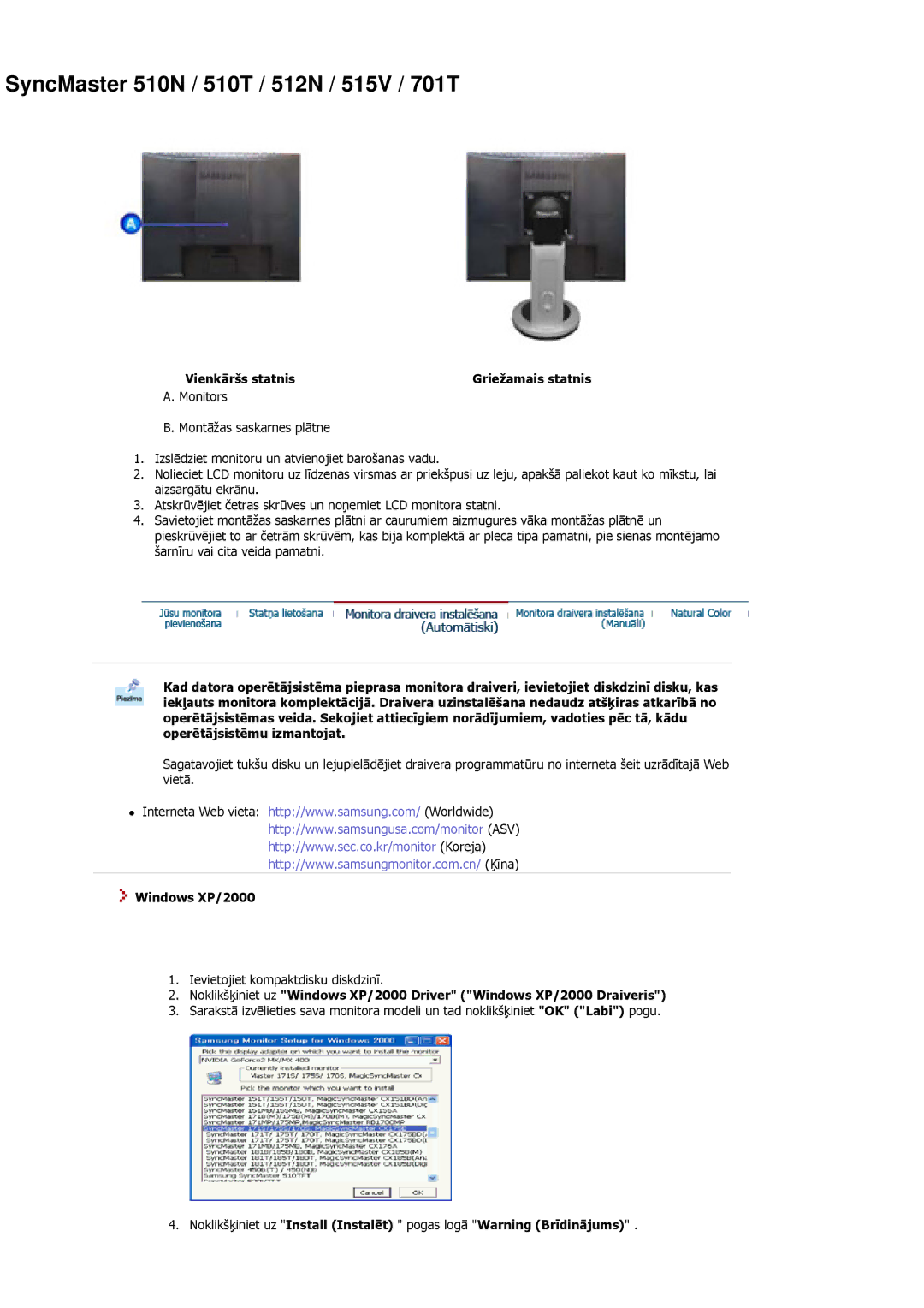 Samsung MJ17ASKN/EDC, MJ19BSTBV/EDC, MJ17ASTS/EDC, MJ17ASKS/EDC, MJ19BSTSQ/EDC manual Vienkāršs statnis, Windows XP/2000 