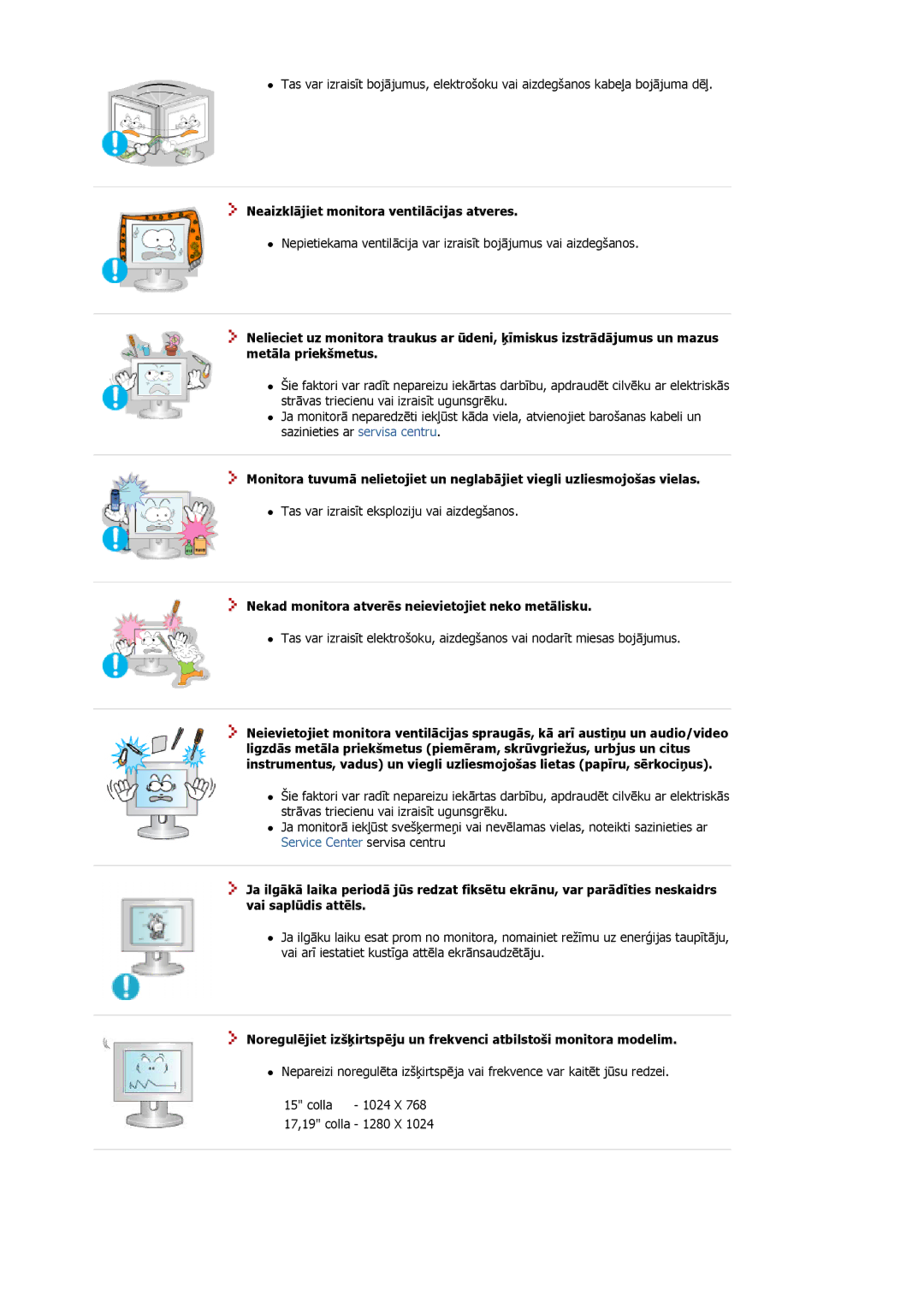 Samsung MJ15ASKS/EDC manual Neaizklājiet monitora ventilācijas atveres, Nekad monitora atverēs neievietojiet neko metālisku 