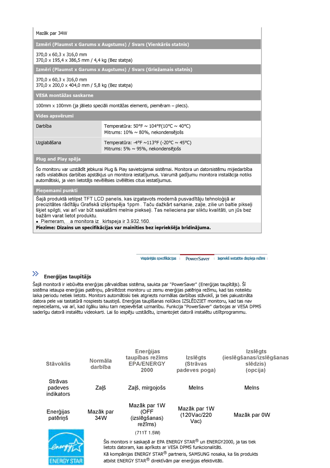 Samsung MJ15ASKN/EDC, MJ17ASKN/EDC, MJ19BSTBV/EDC, MJ17ASTS/EDC, MJ17ASKS/EDC manual Enerģijas taupītājs, Vides apsvērumi 