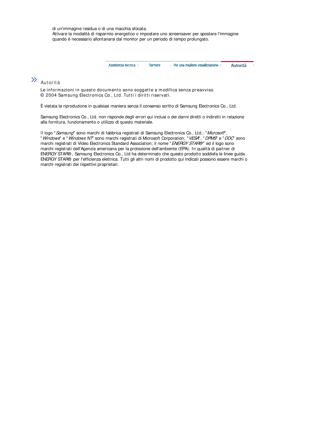 Samsung MJ17ASAS/EDC, MJ17ASKS/EDC, MJ17BSTSQ/EDC, MJ15ASKS/EDC, MJ17BSASQ/EDC, MJ17ASSS/EDC, MJ17ASSS/CLC manual Autorità 