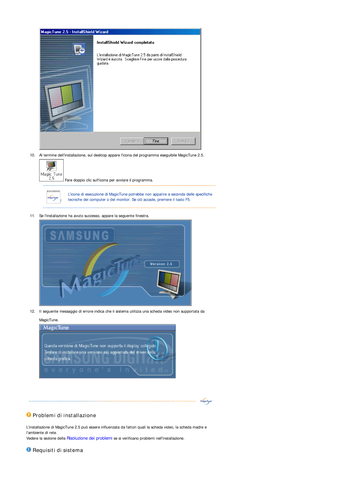 Samsung MJ17BSASQ/EDC, MJ17ASKS/EDC, MJ19ASKS/EDC, MJ19BSTSQ/EDC manual Problemi di installazione, Requisiti di sistema 