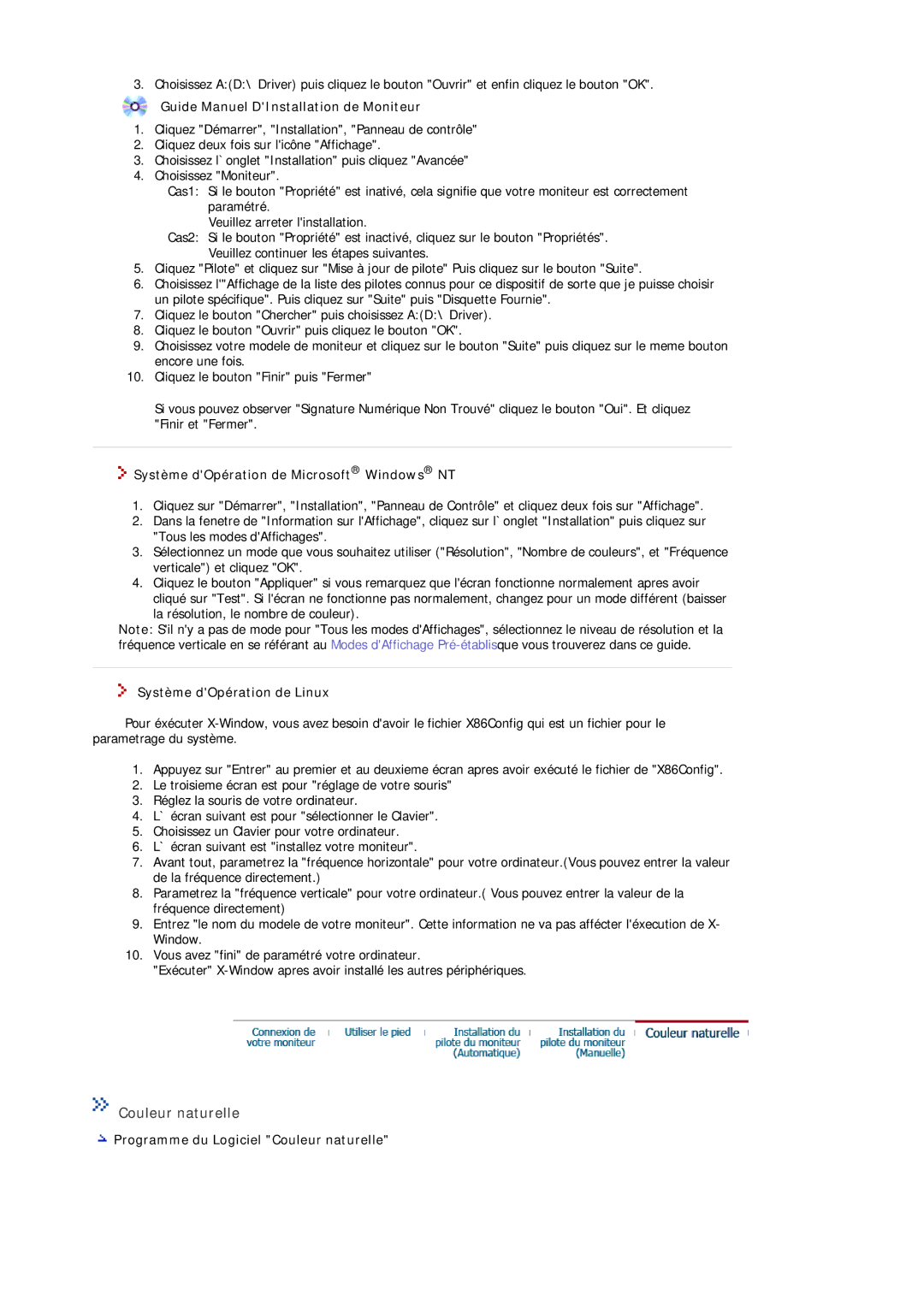 Samsung MJ17ASAS/EDC Couleur naturelle, Guide Manuel DInstallation de Moniteur, Système dOpération de Microsoft Windows NT 