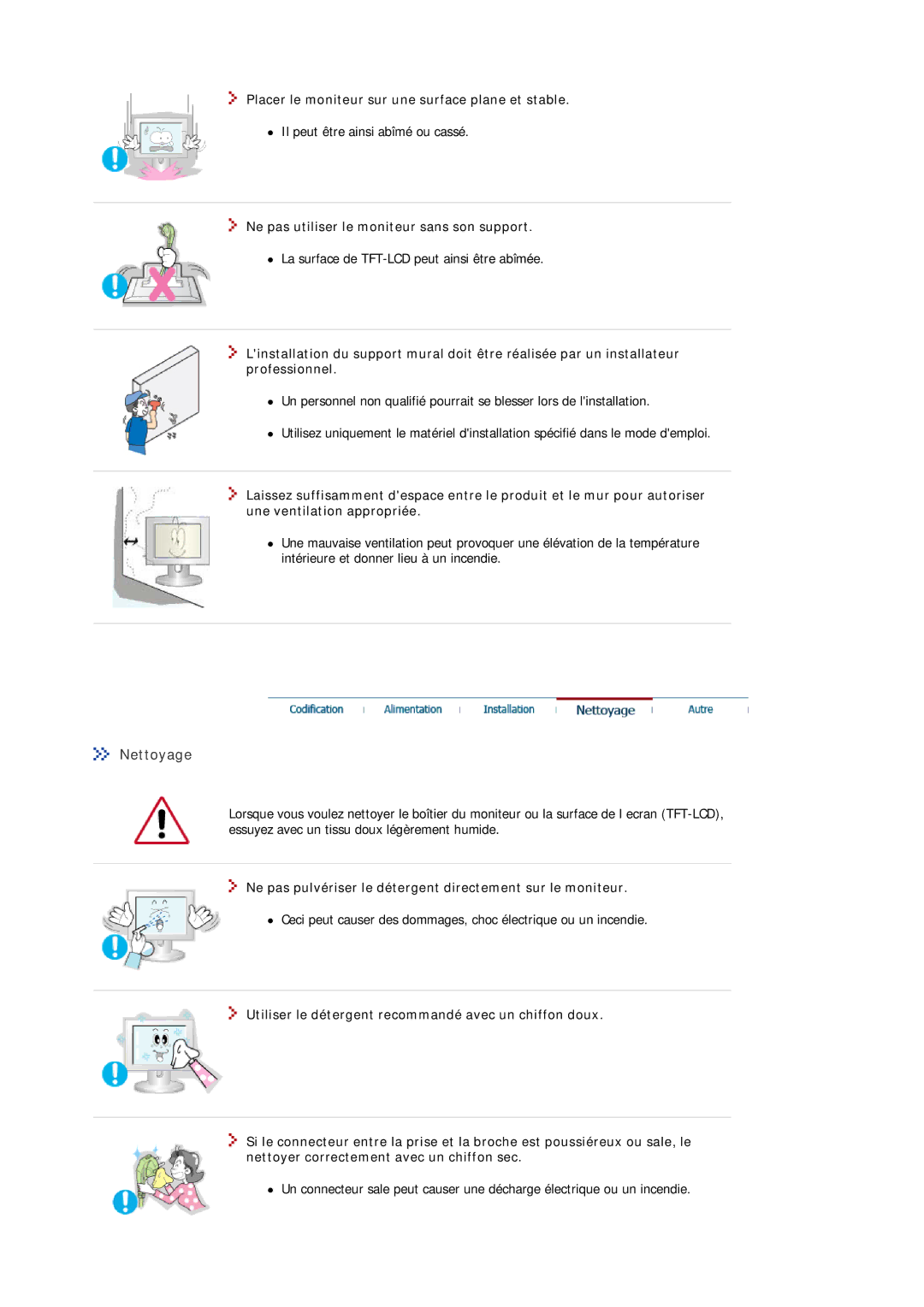 Samsung MJ15ASKS/EDC, MJ17ASTS/EDC, MJ17ASKS/EDC, MJ15ASSS/EDC Nettoyage, Placer le moniteur sur une surface plane et stable 