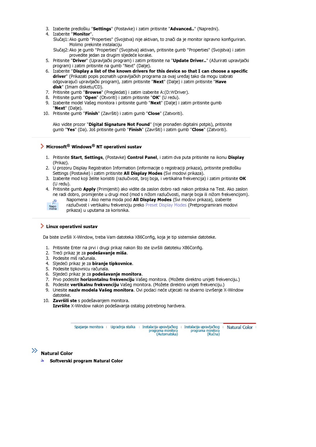 Samsung MJ15ASKN/EDC, MJ17ASTS/EDC manual Natural Color, Microsoft Windows NT operativni sustav, Linux operativni sustav 