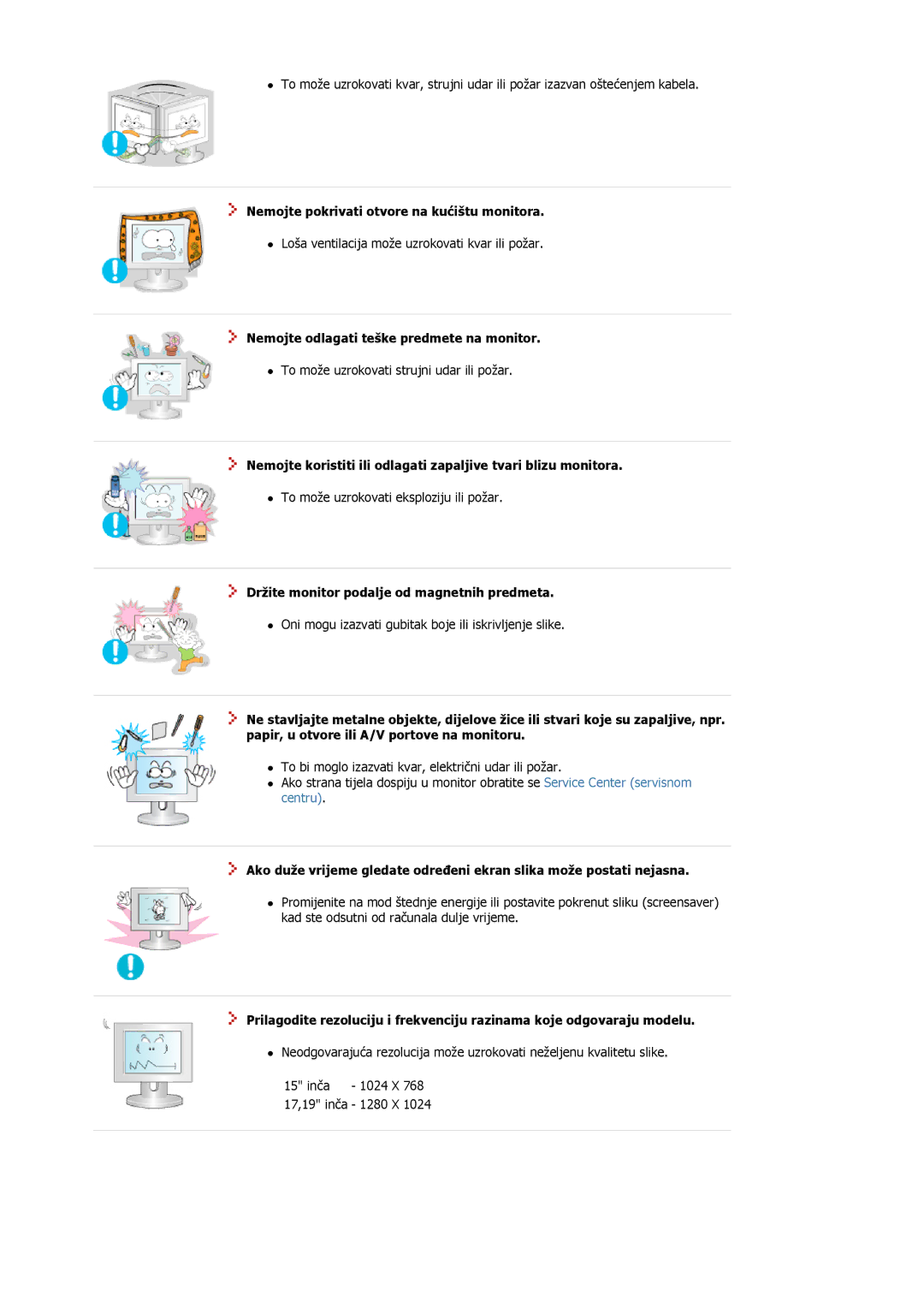 Samsung MJ15ASKN/EDC manual Nemojte pokrivati otvore na kućištu monitora, Nemojte odlagati teške predmete na monitor 