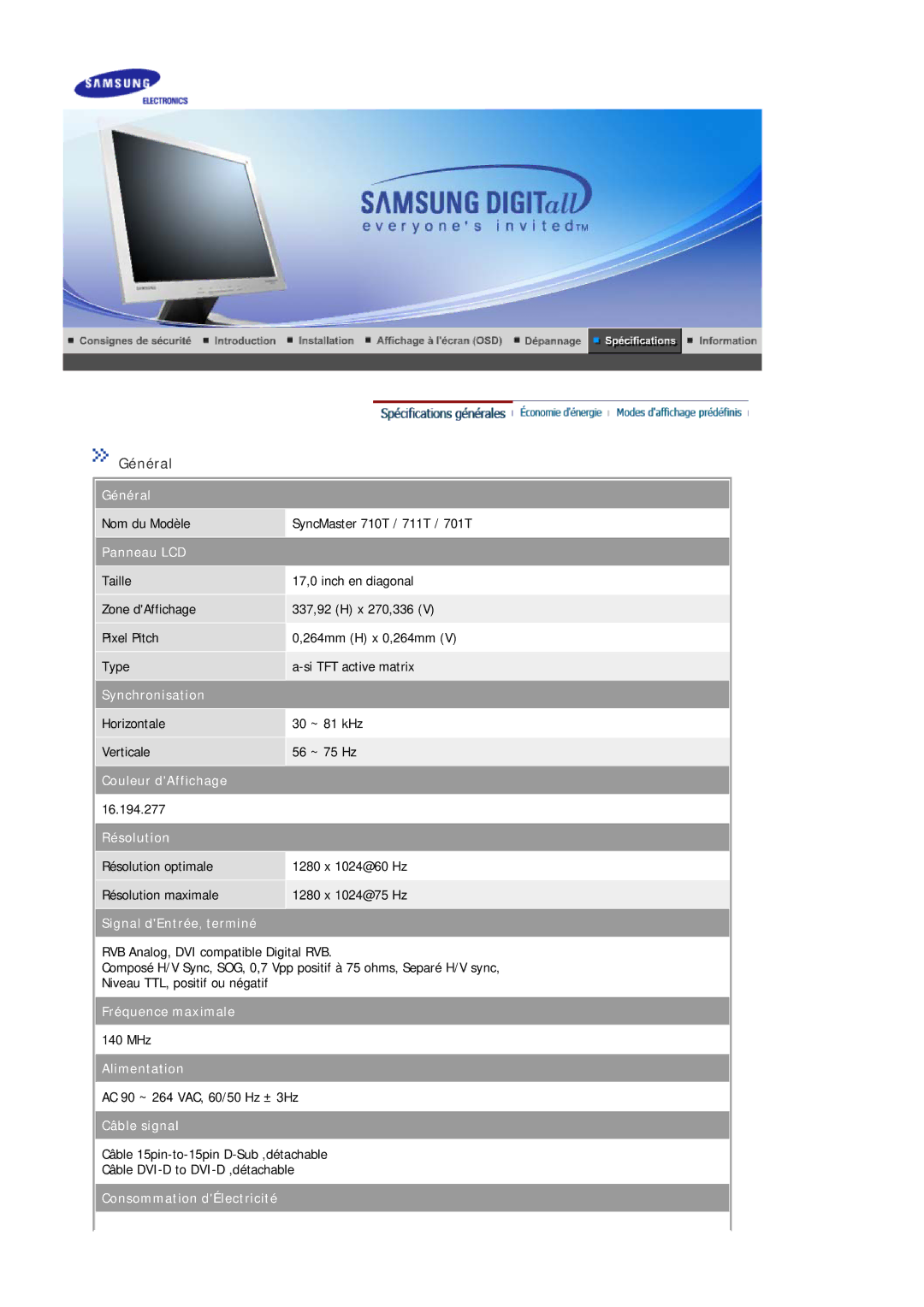 Samsung LS19MJUKS/EDC, MJ17ASTS/EDC, MJ17ASKS/EDC, MJ19ASKS/EDC, MJ19BSTSQ/EDC, MJ17BSTSQ/EDC manual Général, Panneau LCD 