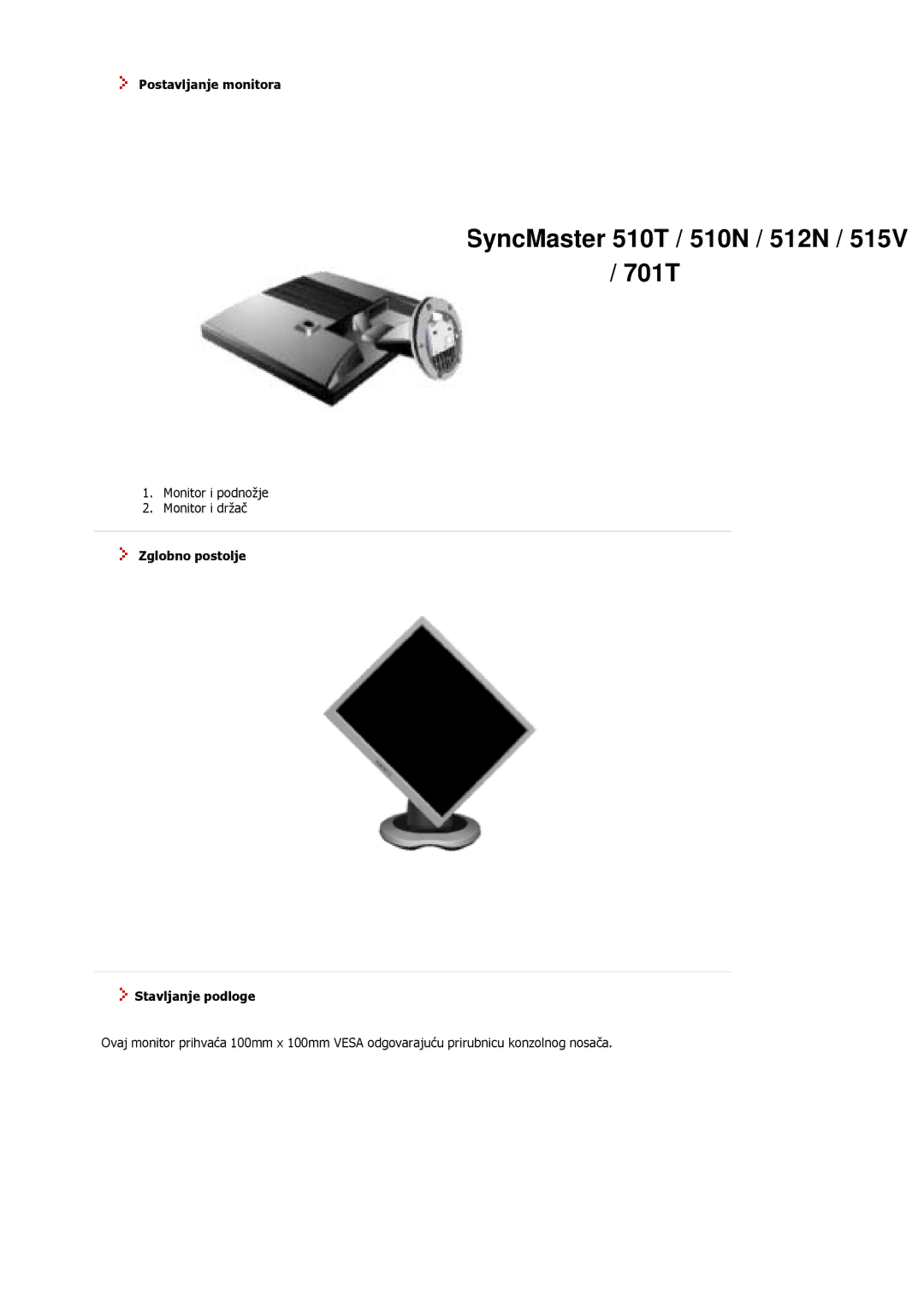 Samsung LS19MJUKS/EDC, MJ17ASTS/EDC, MJ17ASKS/EDC, MJ19BSTSQ/EDC Postavljanje monitora, Zglobno postolje Stavljanje podloge 