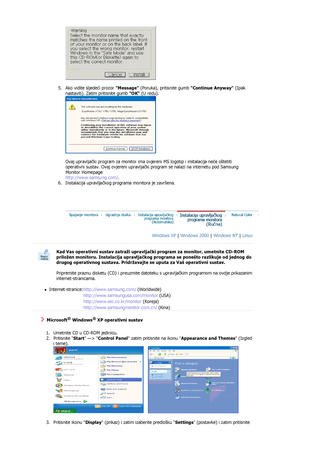 Samsung MJ15ASKS/EDC, MJ17ASTS/EDC, MJ17ASKS/EDC, MJ19BSTSQ/EDC, MJ17BSTSQ/EDC manual Microsoft Windows XP operativni sustav 