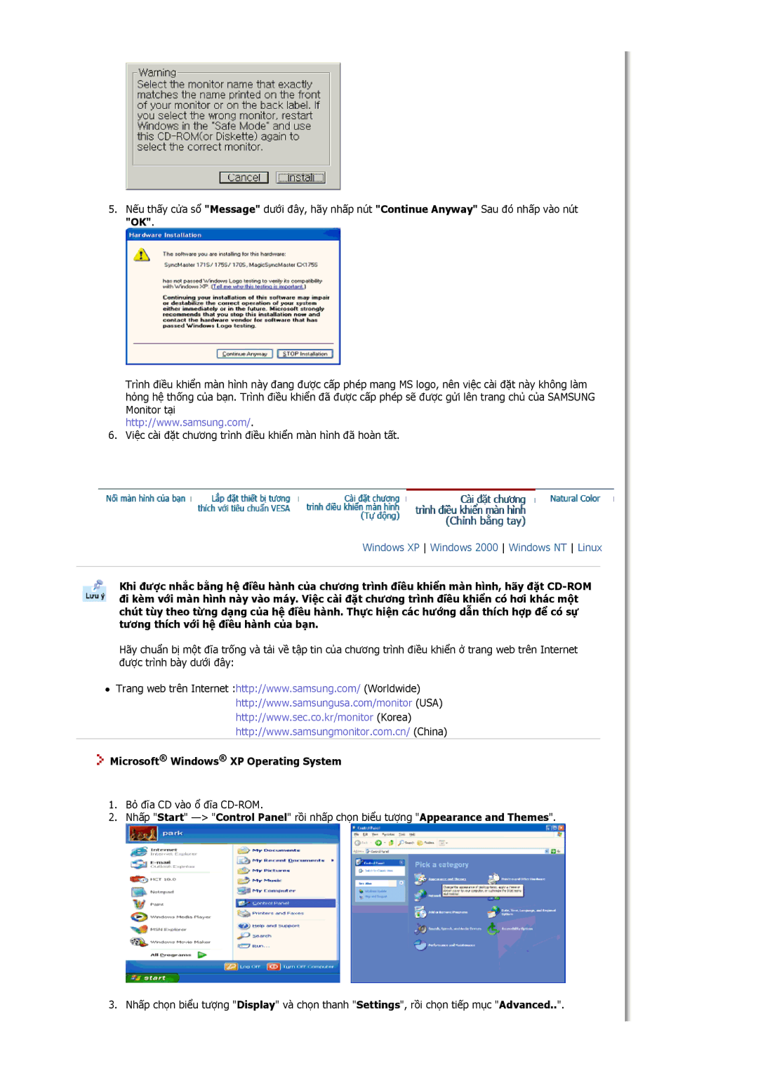 Samsung MJ15ASKS/VNT, MJ17ASTS/VNT, LS15MJCKS/VNT, LS15MJCKS/XSV manual Microsoft Windows XP Operating System 