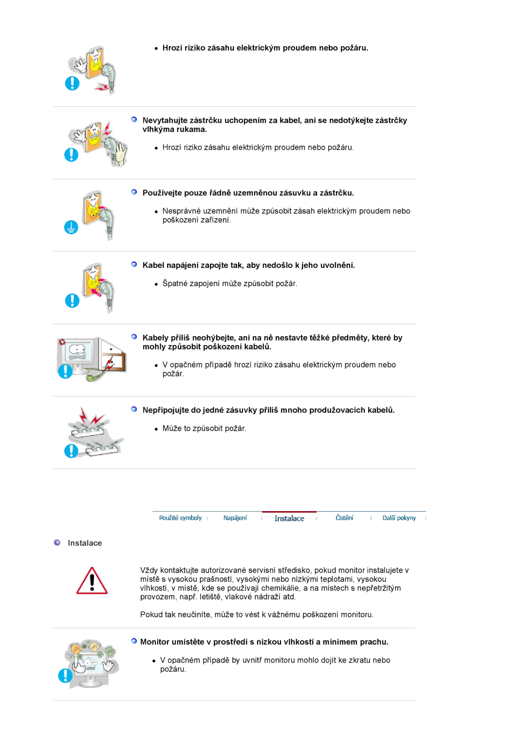 Samsung MJ17CSTS/EDC, MJ17CSKS/EDC manual Používejte pouze řádně uzemněnou zásuvku a zástrčku, Instalace 