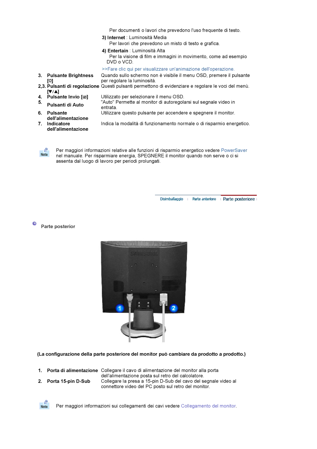 Samsung MJ17CSKS/EDC manual Fare clic qui per visualizzare unanimazione delloperazione, Parte posterior 