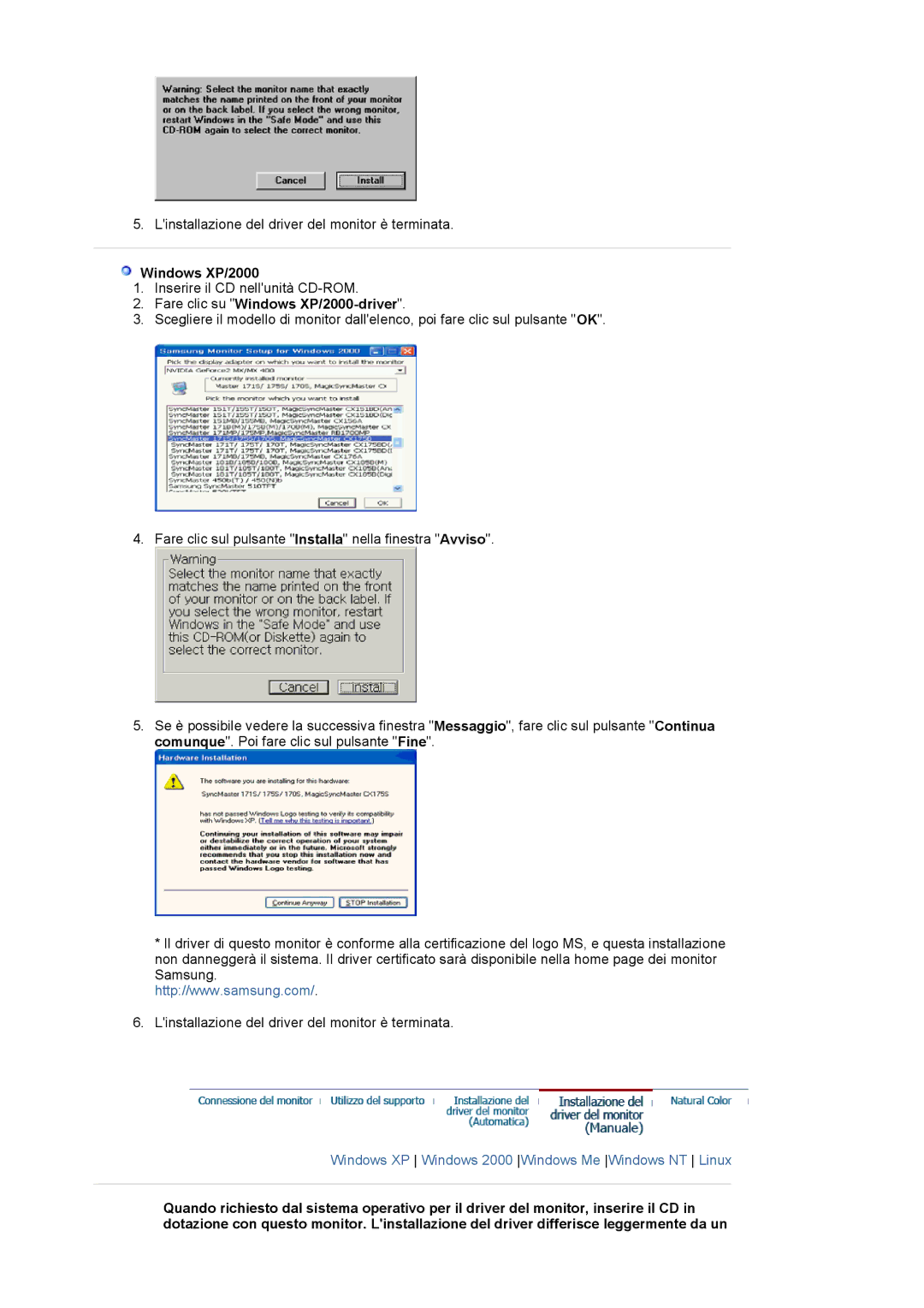 Samsung MJ17CSKS/EDC manual Fare clic su Windows XP/2000-driver 