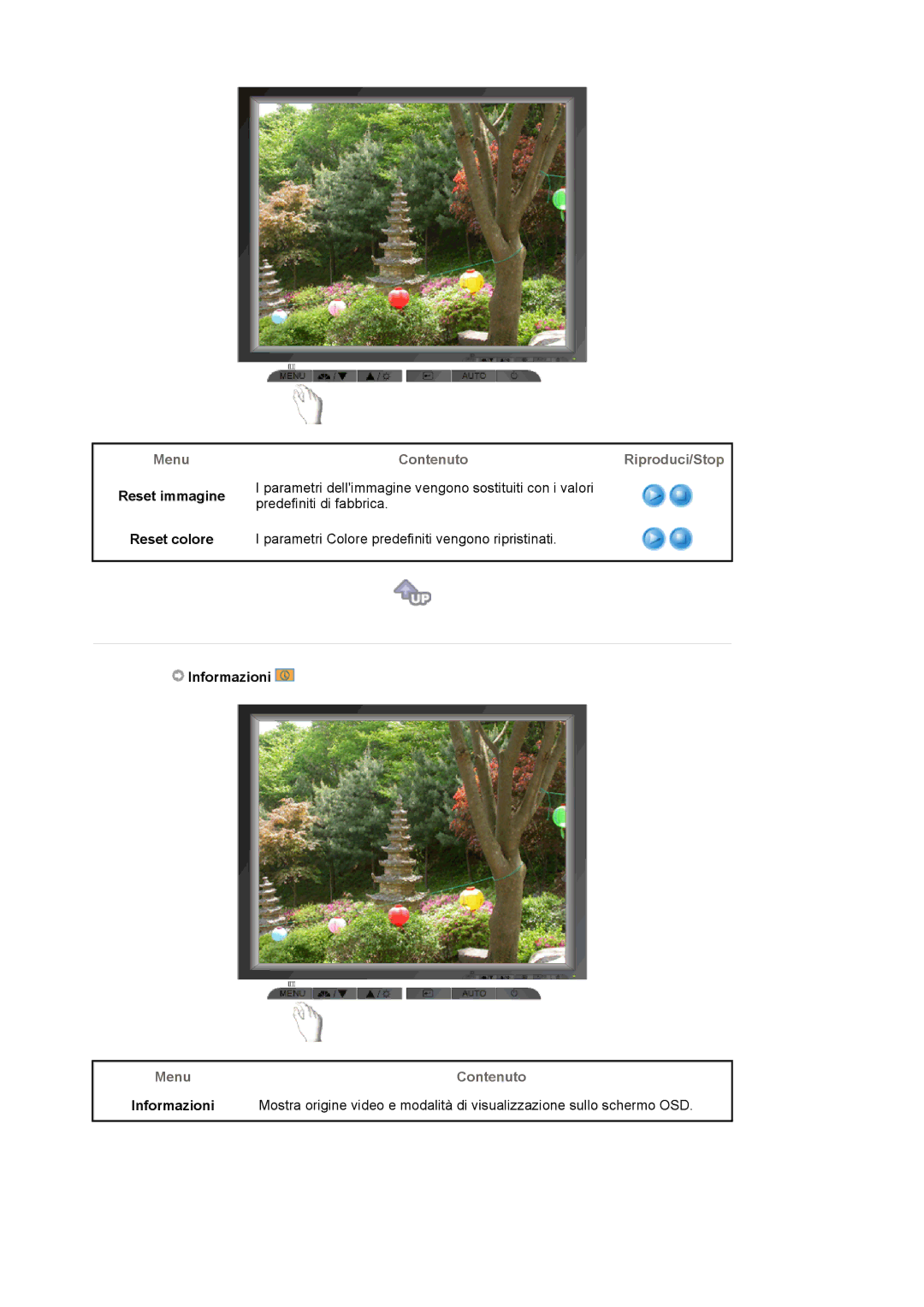 Samsung MJ17CSKS/EDC manual Reset immagine Reset colore, Menu Contenuto Informazioni 