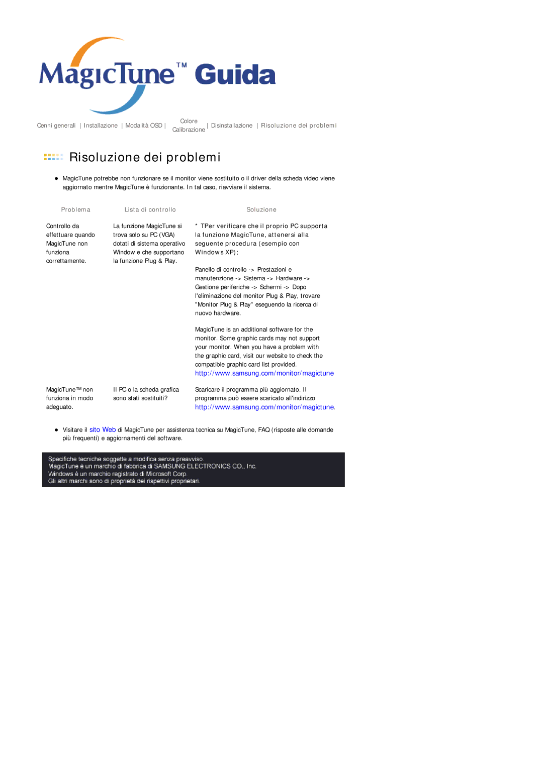 Samsung MJ17CSKS/EDC manual Risoluzione dei problemi 