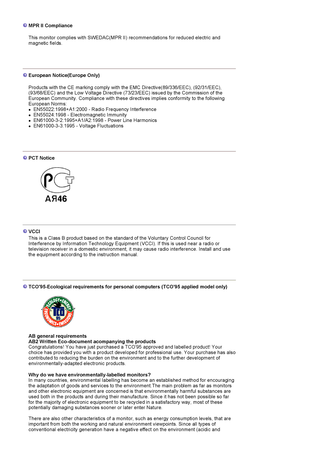 Samsung MJ17CSKS/EDC manual MPR II Compliance, European NoticeEurope Only, PCT Notice 