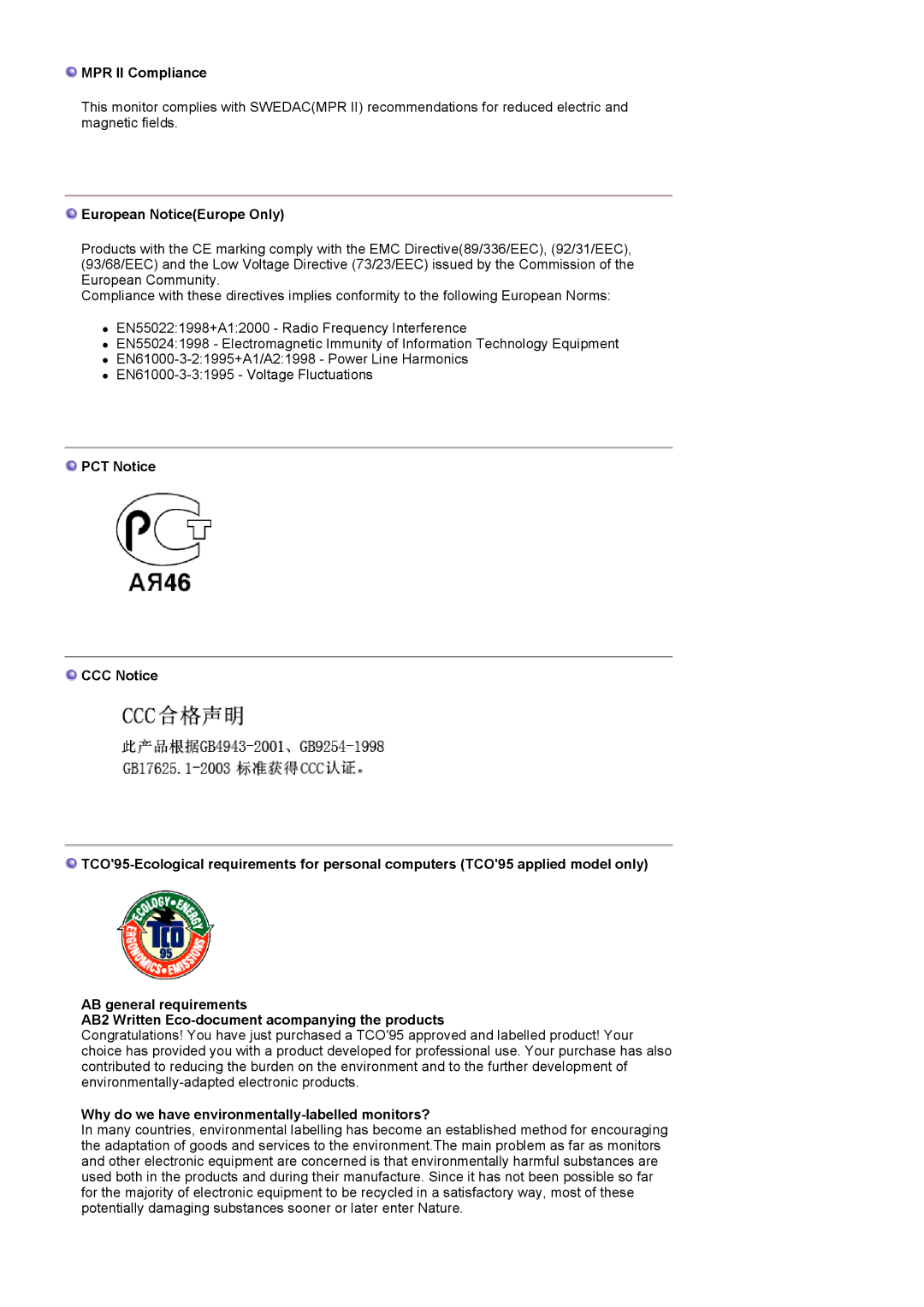 Samsung MJ17CSKS/EDC MPR II Compliance, European NoticeEurope Only, Why do we have environmentally-labelled monitors? 