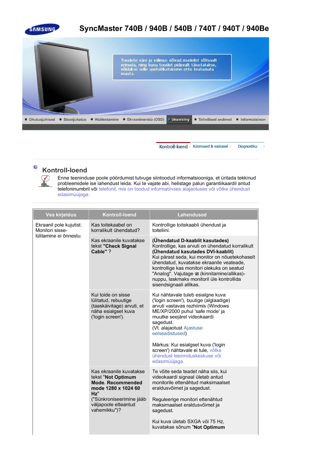 Samsung LS17HABTSQ/EDC manual Ühendatud D-kaablit kasutades, Tekst Check Signal, Cable ? Ühendatud kasutades DVI-kaablit 